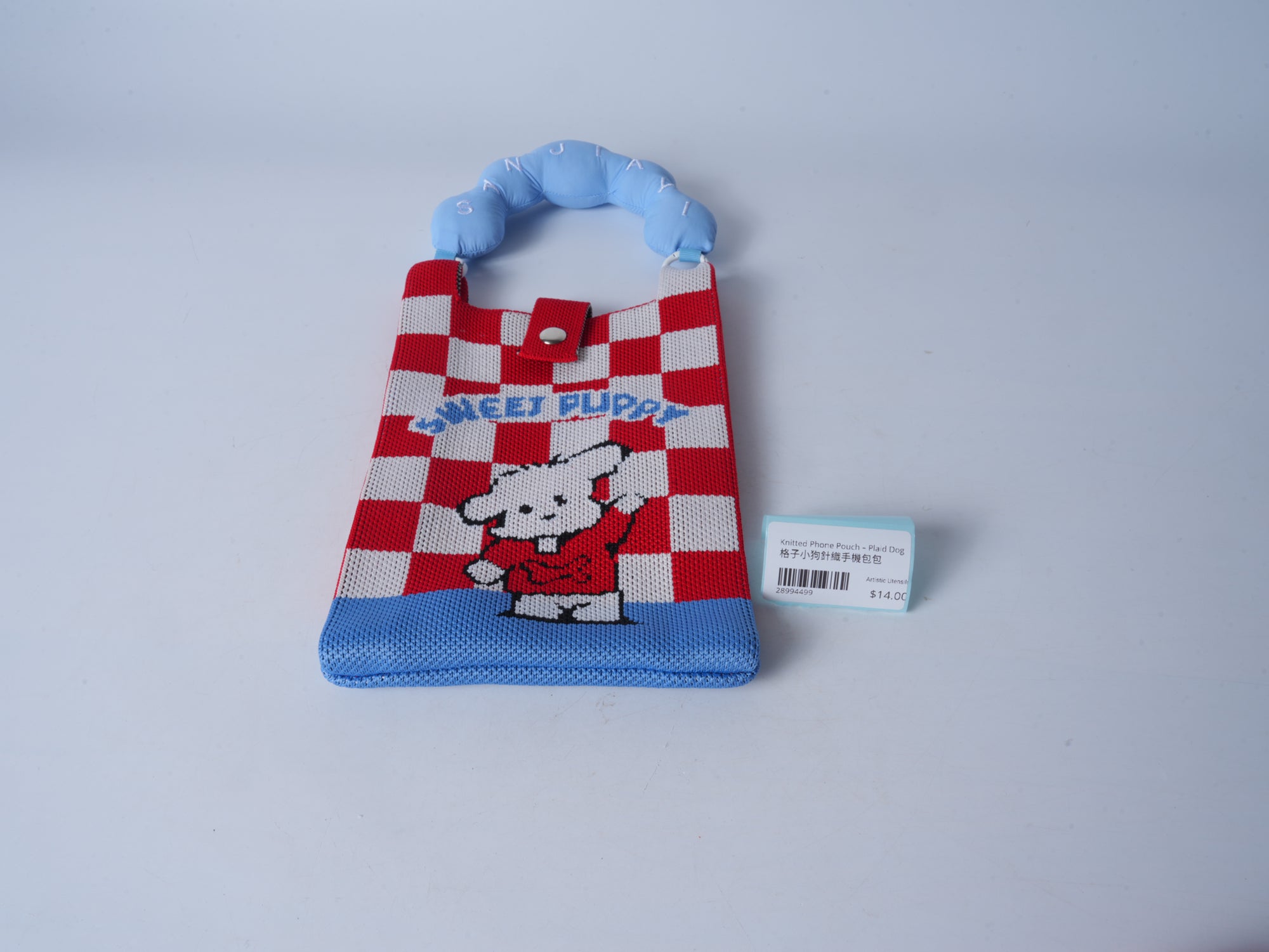 Knitted Phone Pouch – Plaid Dog