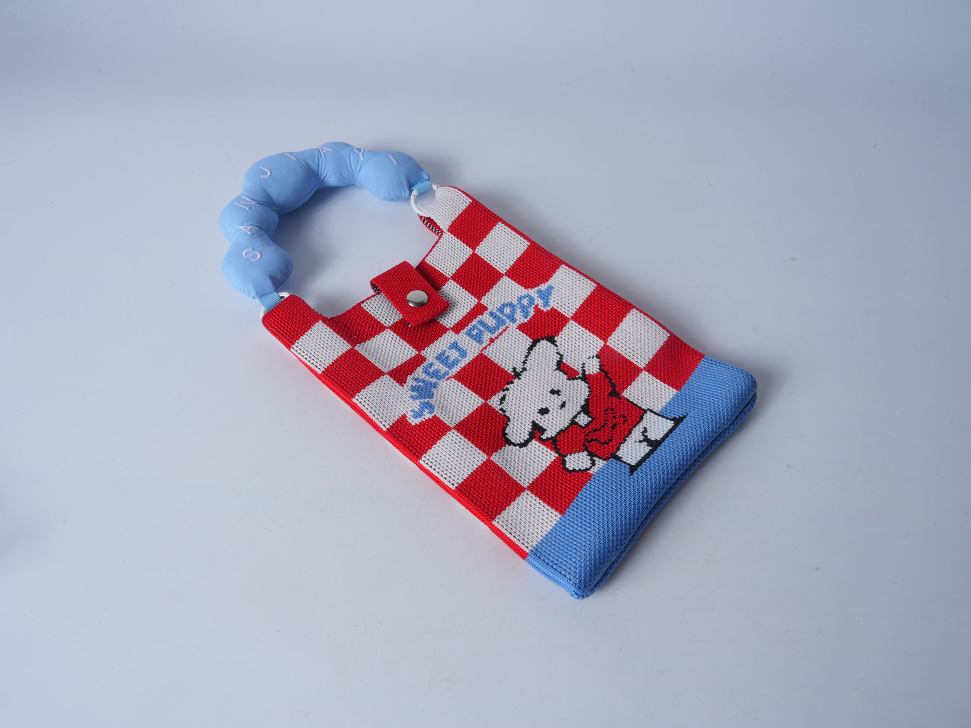 Knitted Phone Pouch – Plaid Dog