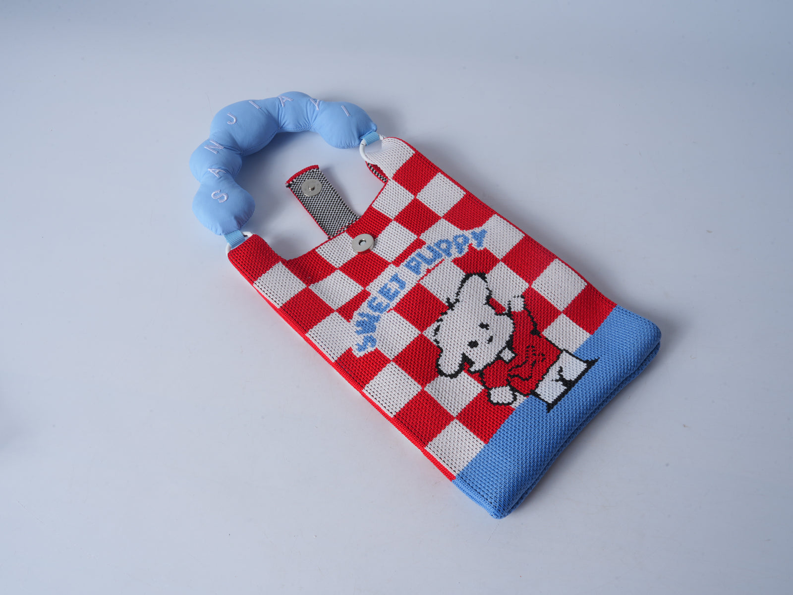 Knitted Phone Pouch – Plaid Dog