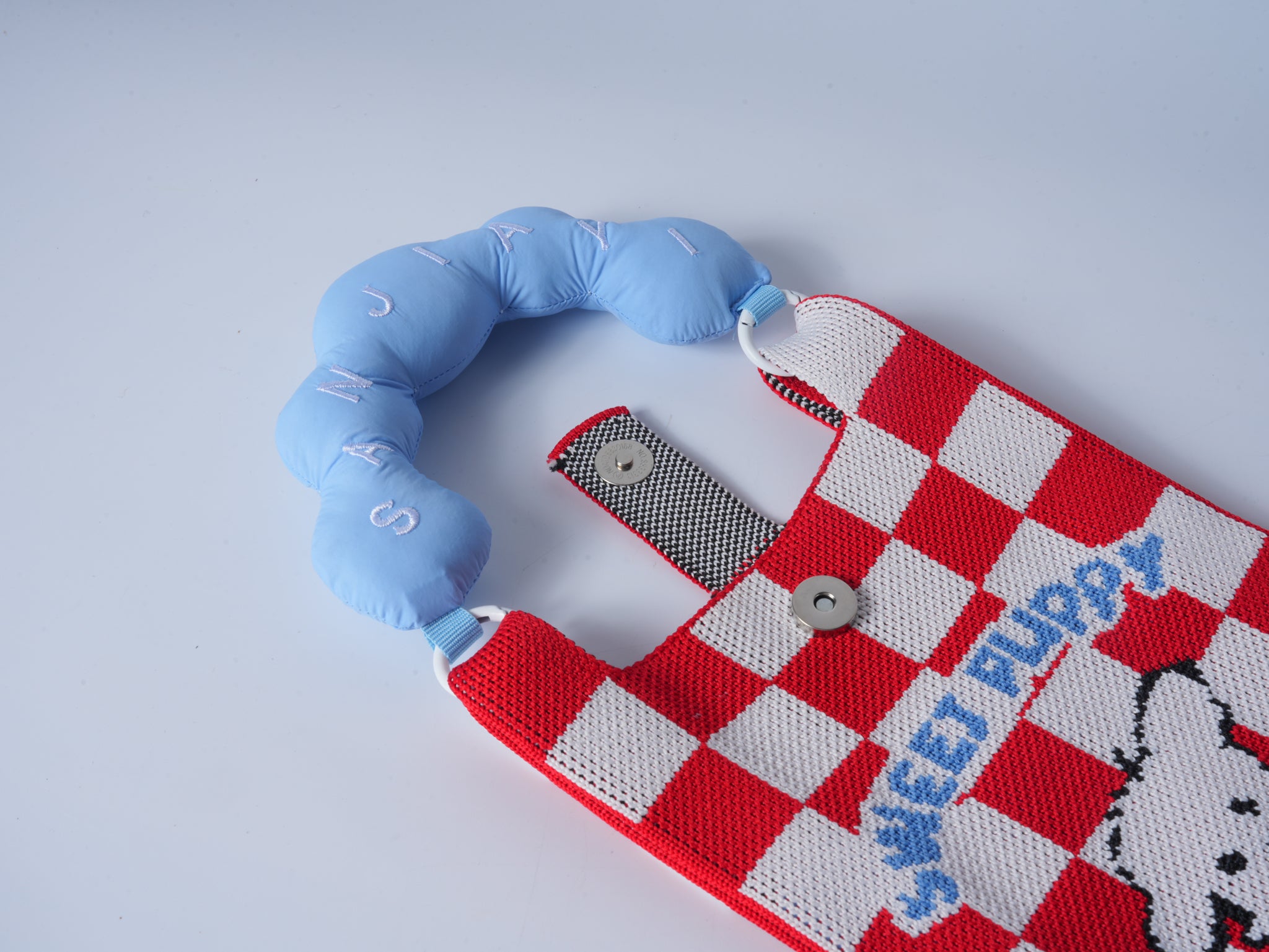 Knitted Phone Pouch – Plaid Dog