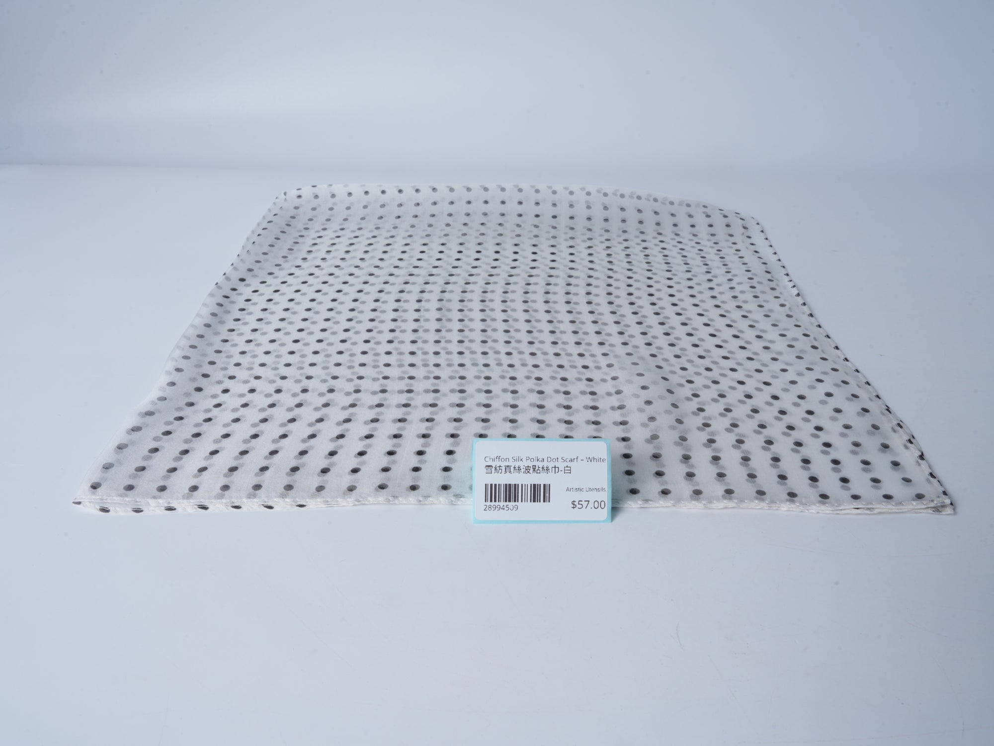 Chiffon Silk Polka Dot Scarf – White