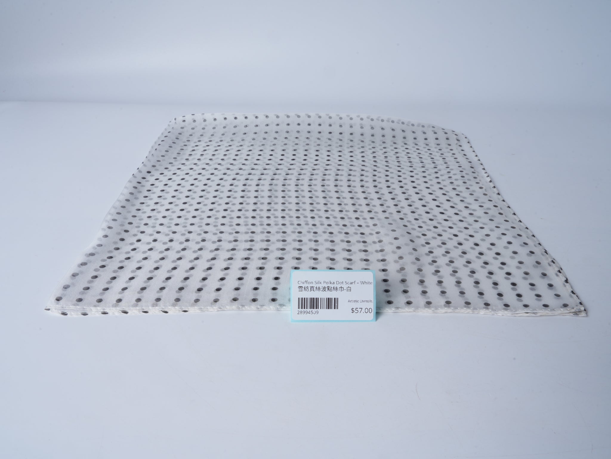 Chiffon Silk Polka Dot Scarf – White