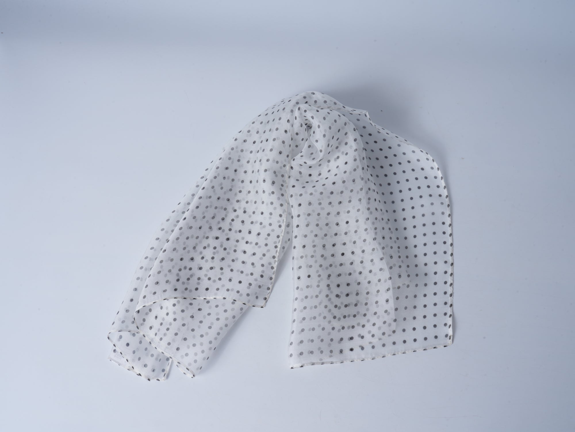 Chiffon Silk Polka Dot Scarf – White
