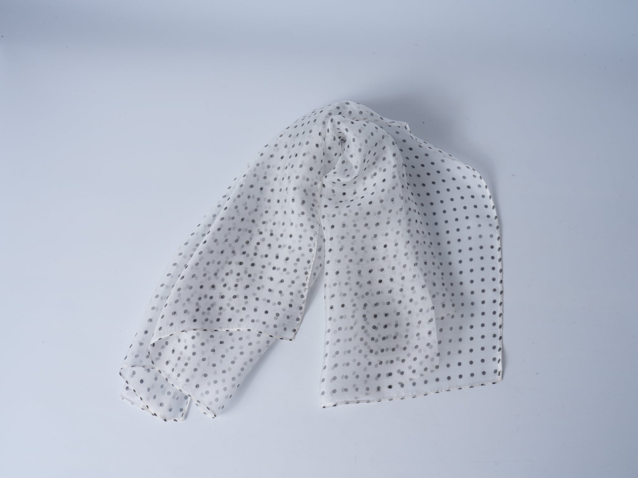 Chiffon Silk Polka Dot Scarf – White