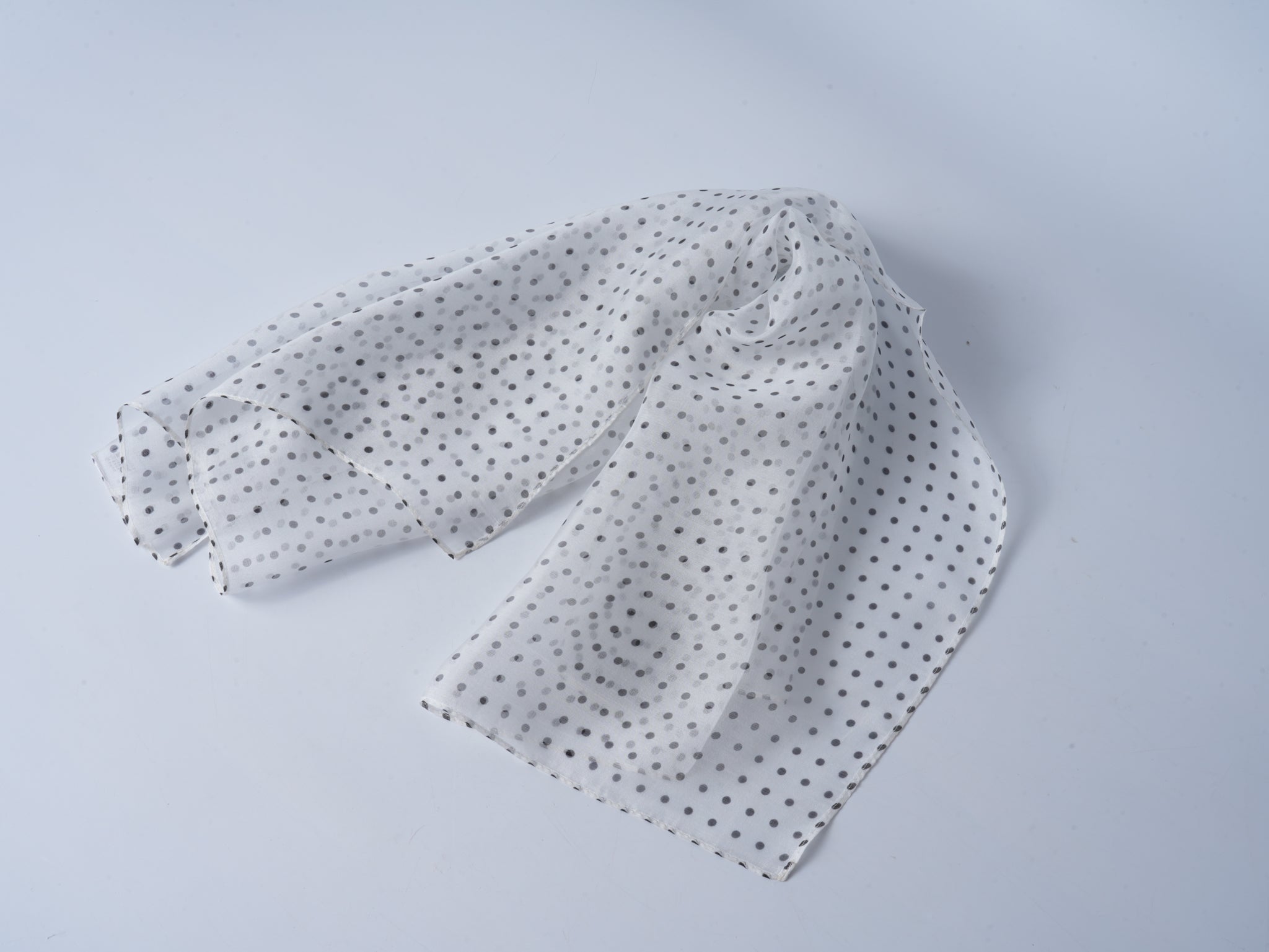 Chiffon Silk Polka Dot Scarf – White