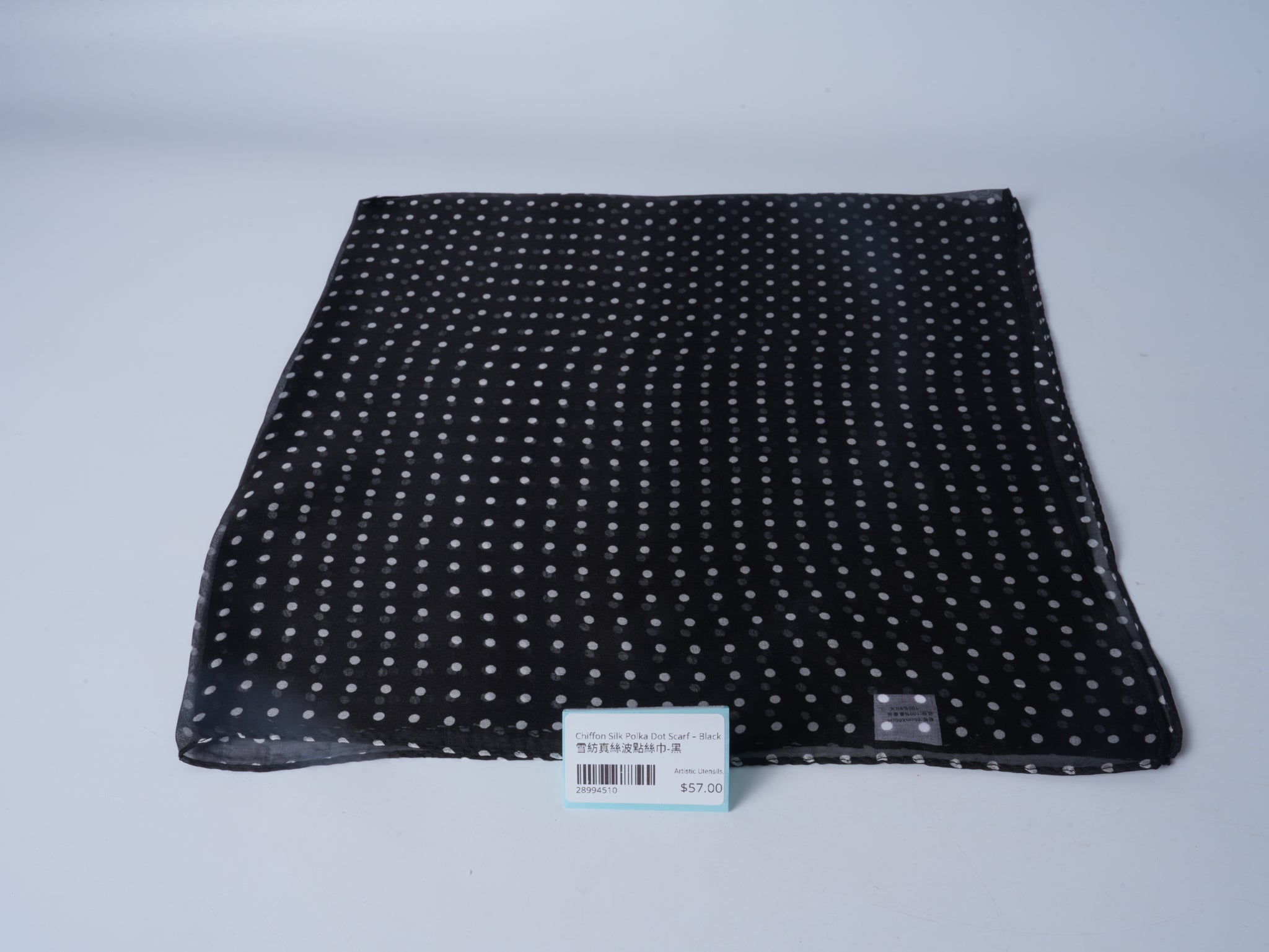 Chiffon Silk Polka Dot Scarf – Black