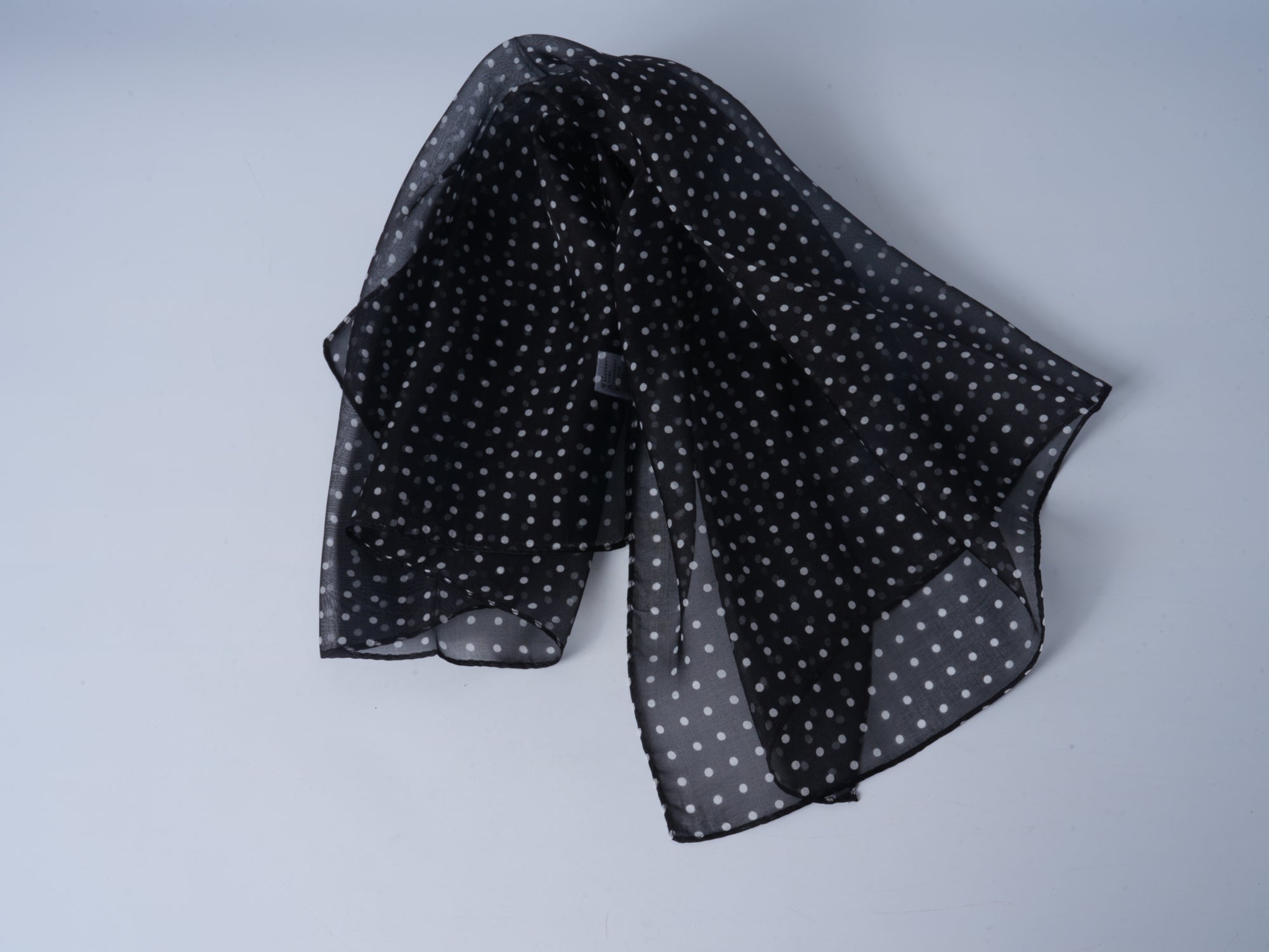 Chiffon Silk Polka Dot Scarf – Black