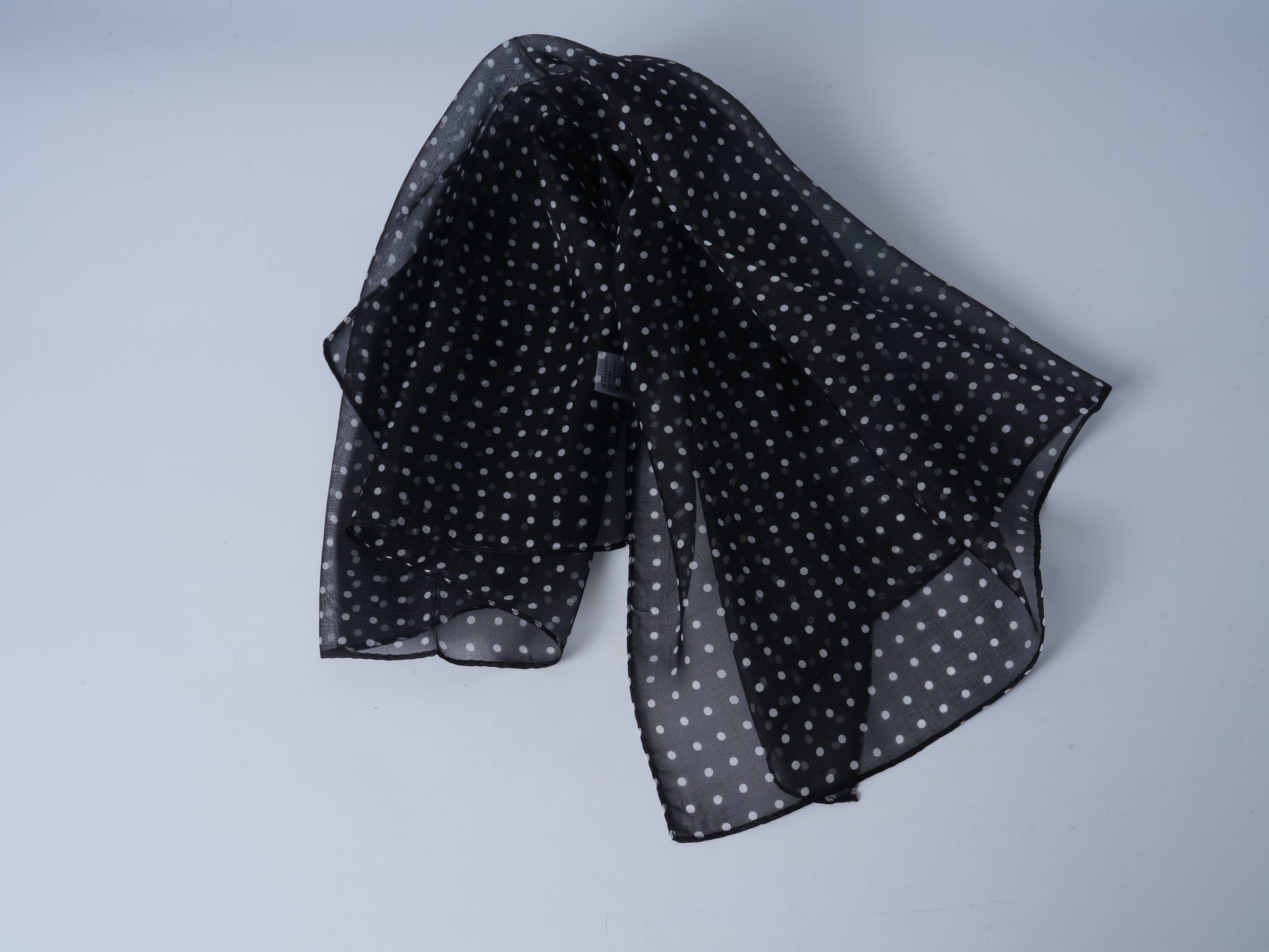 Chiffon Silk Polka Dot Scarf – Black
