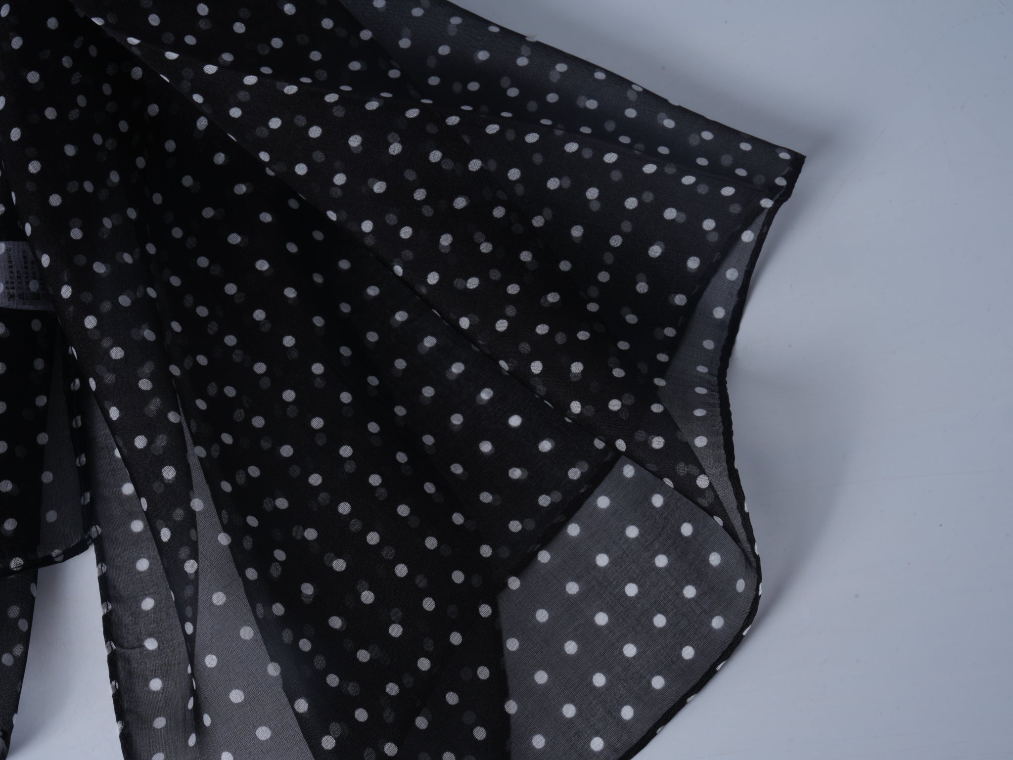 Chiffon Silk Polka Dot Scarf – Black