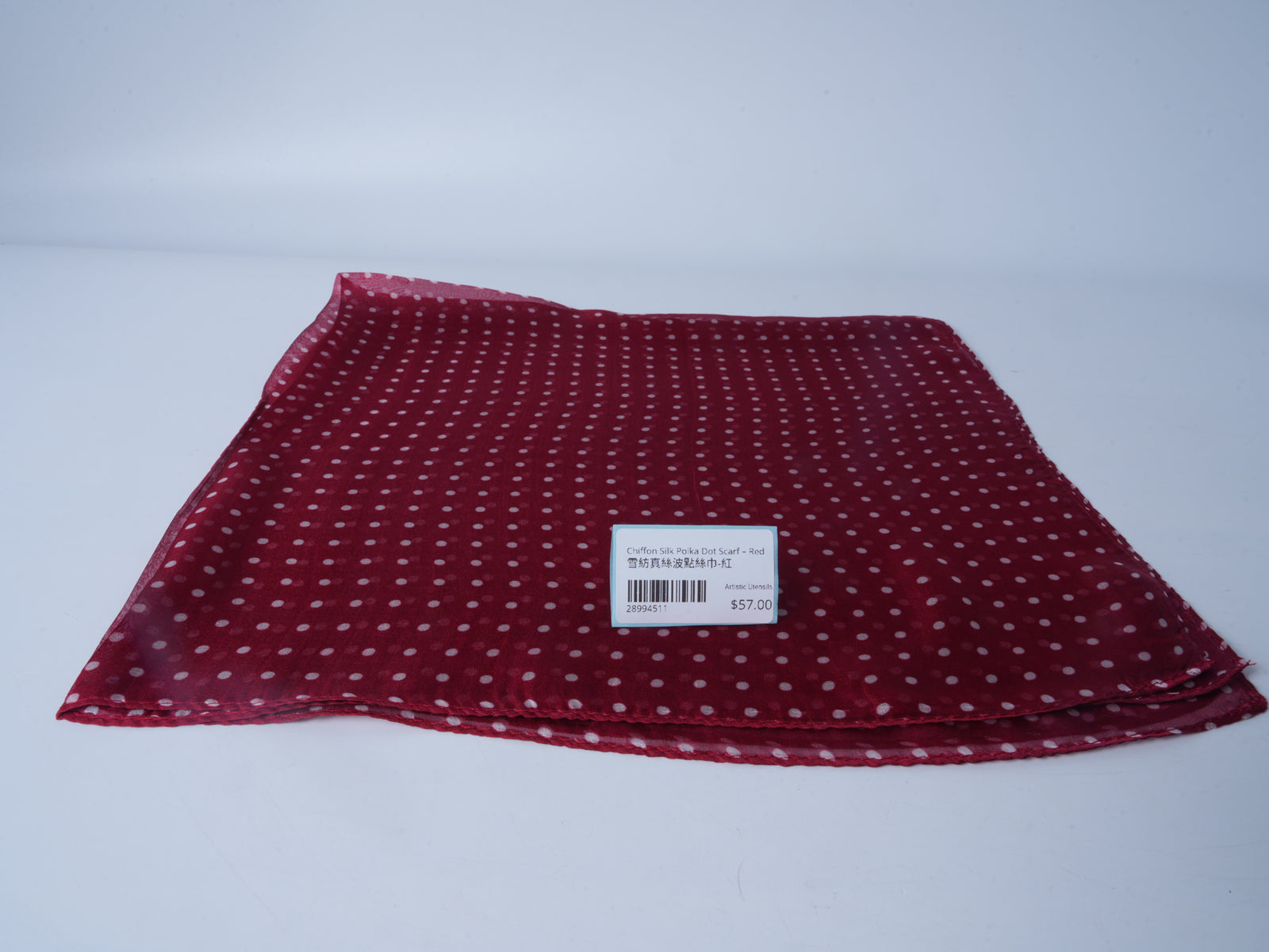 Chiffon Silk Polka Dot Scarf – Red