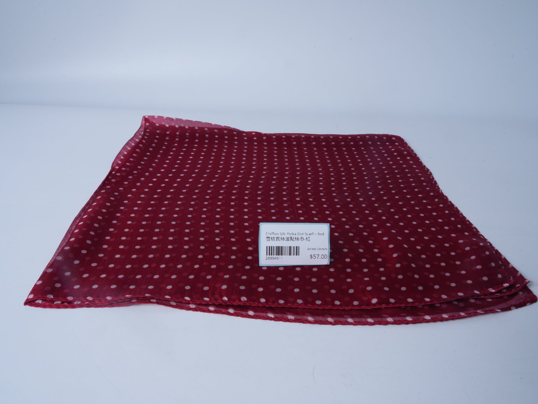 Chiffon Silk Polka Dot Scarf – Red
