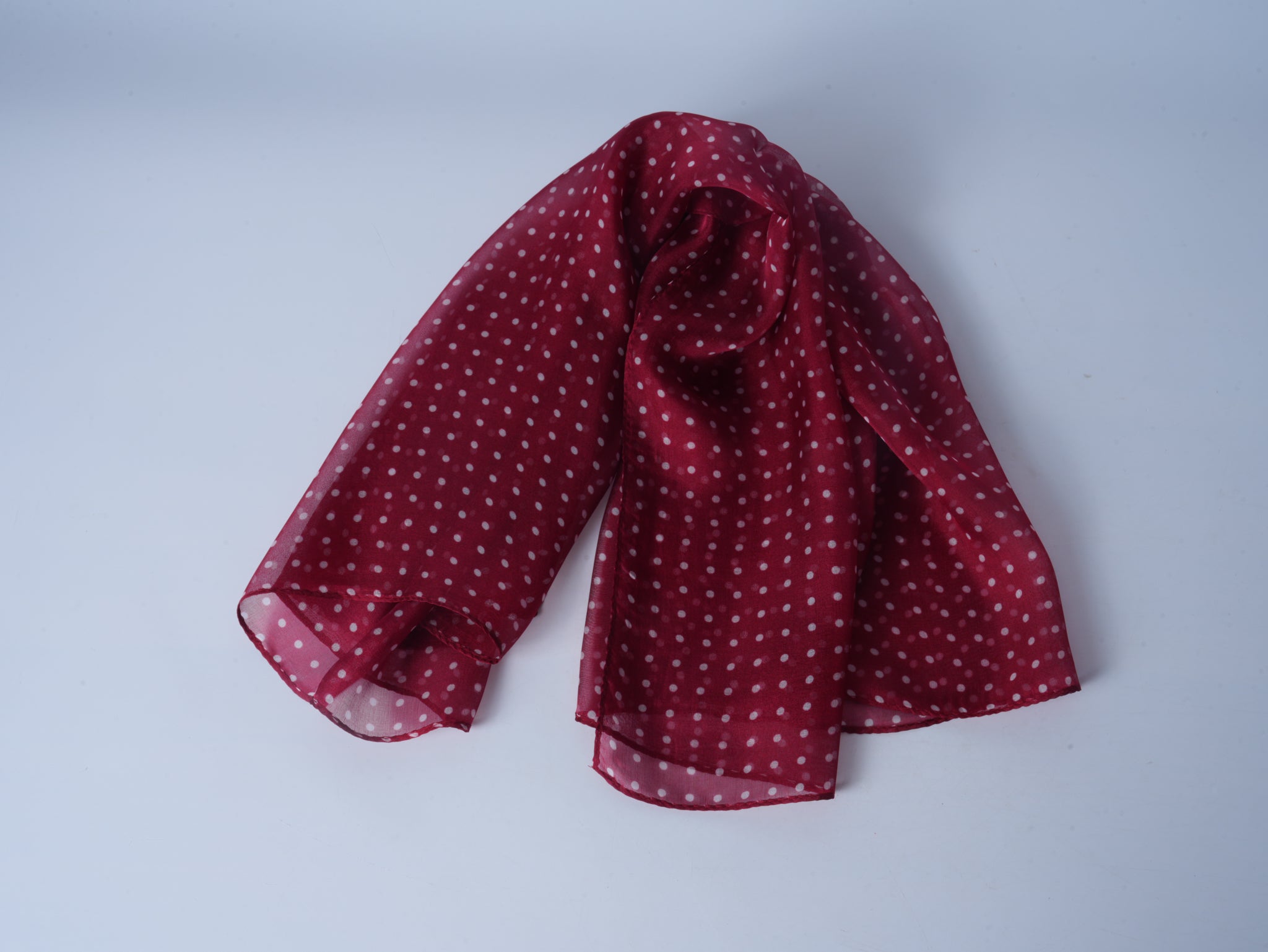 Chiffon Silk Polka Dot Scarf – Red