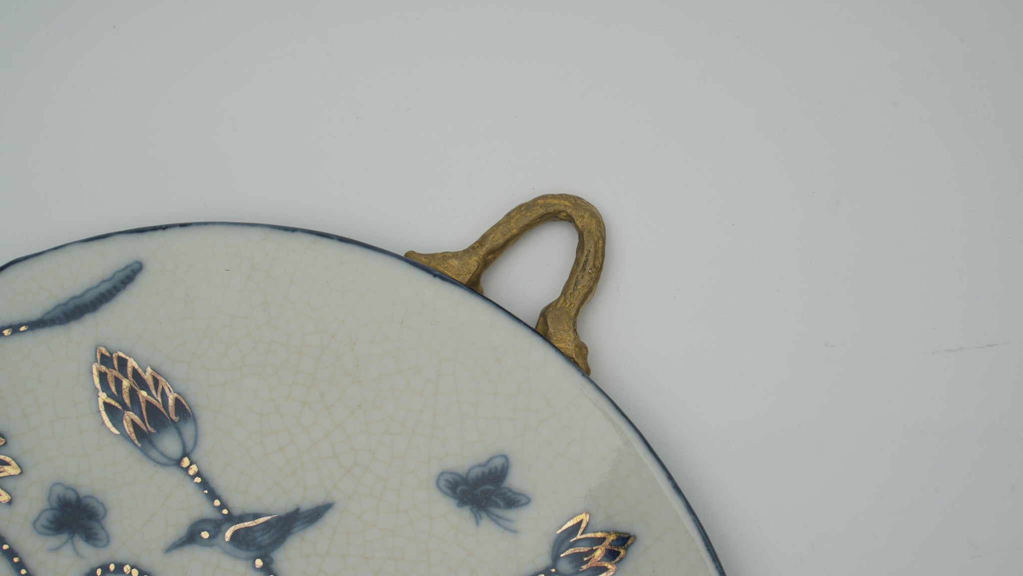 Small-sized Blue and White Porcelain Plaque with Lotus Pattern for Wall Hanging