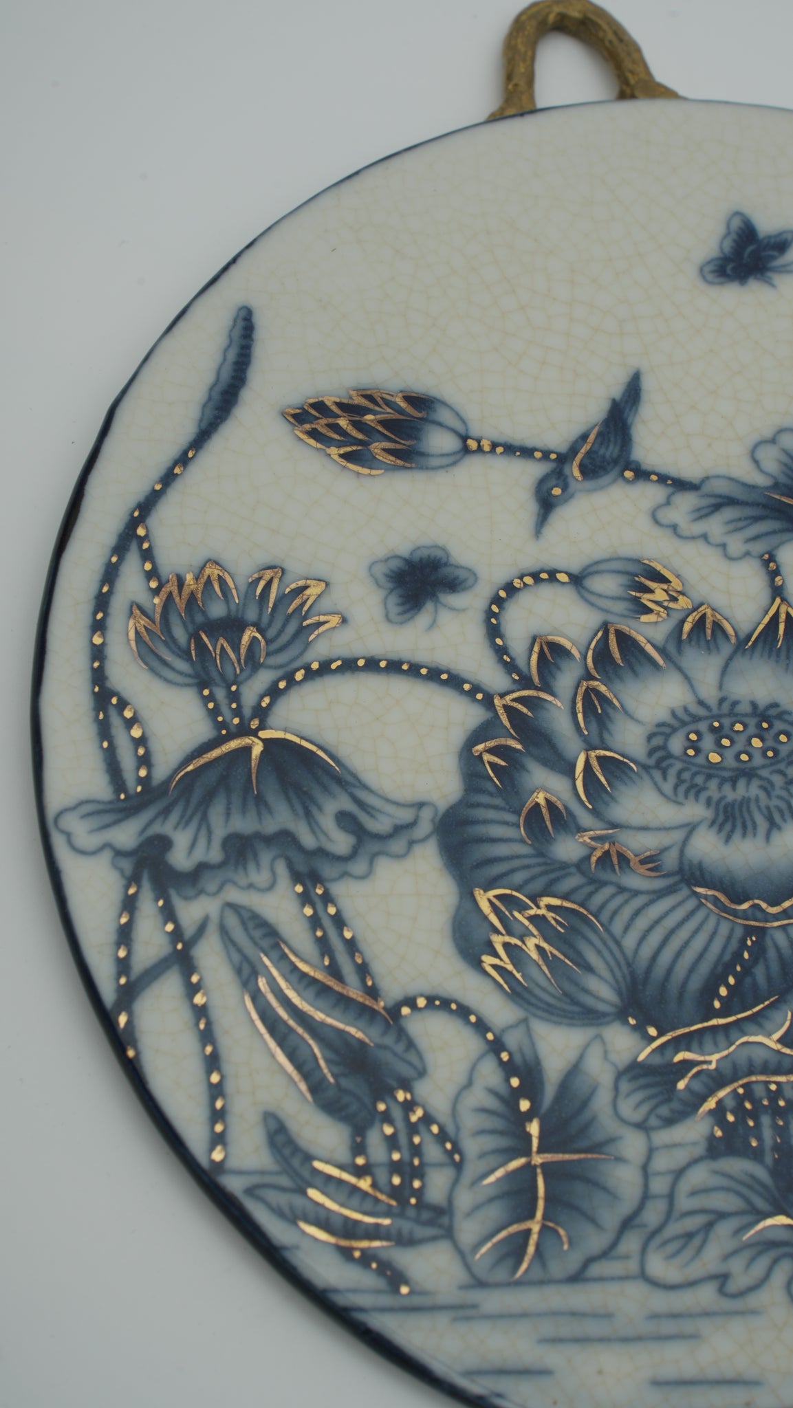 Small-sized Blue and White Porcelain Plaque with Lotus Pattern for Wall Hanging