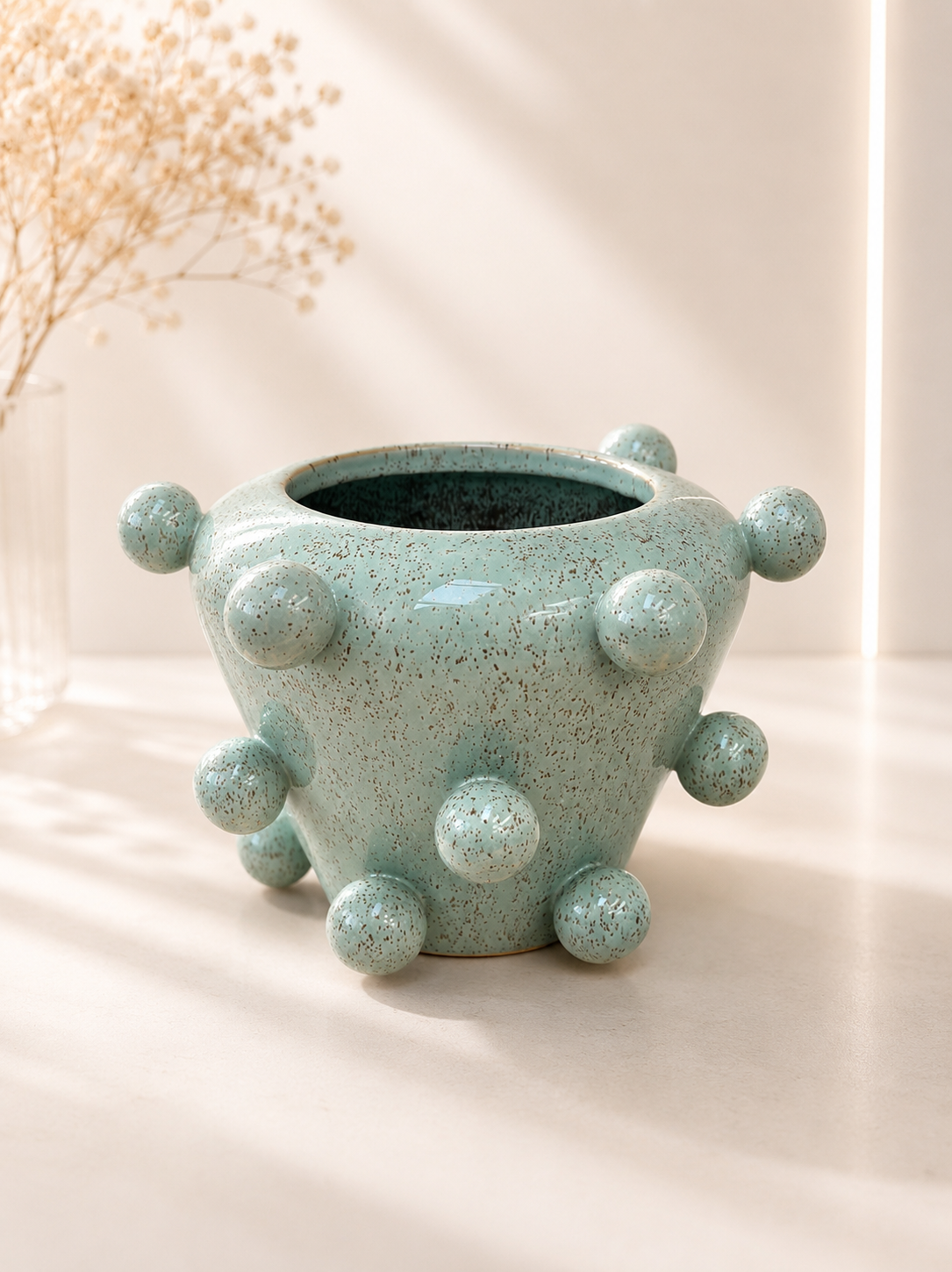 Green Bubble Ceramic Wide-Mouth Vase