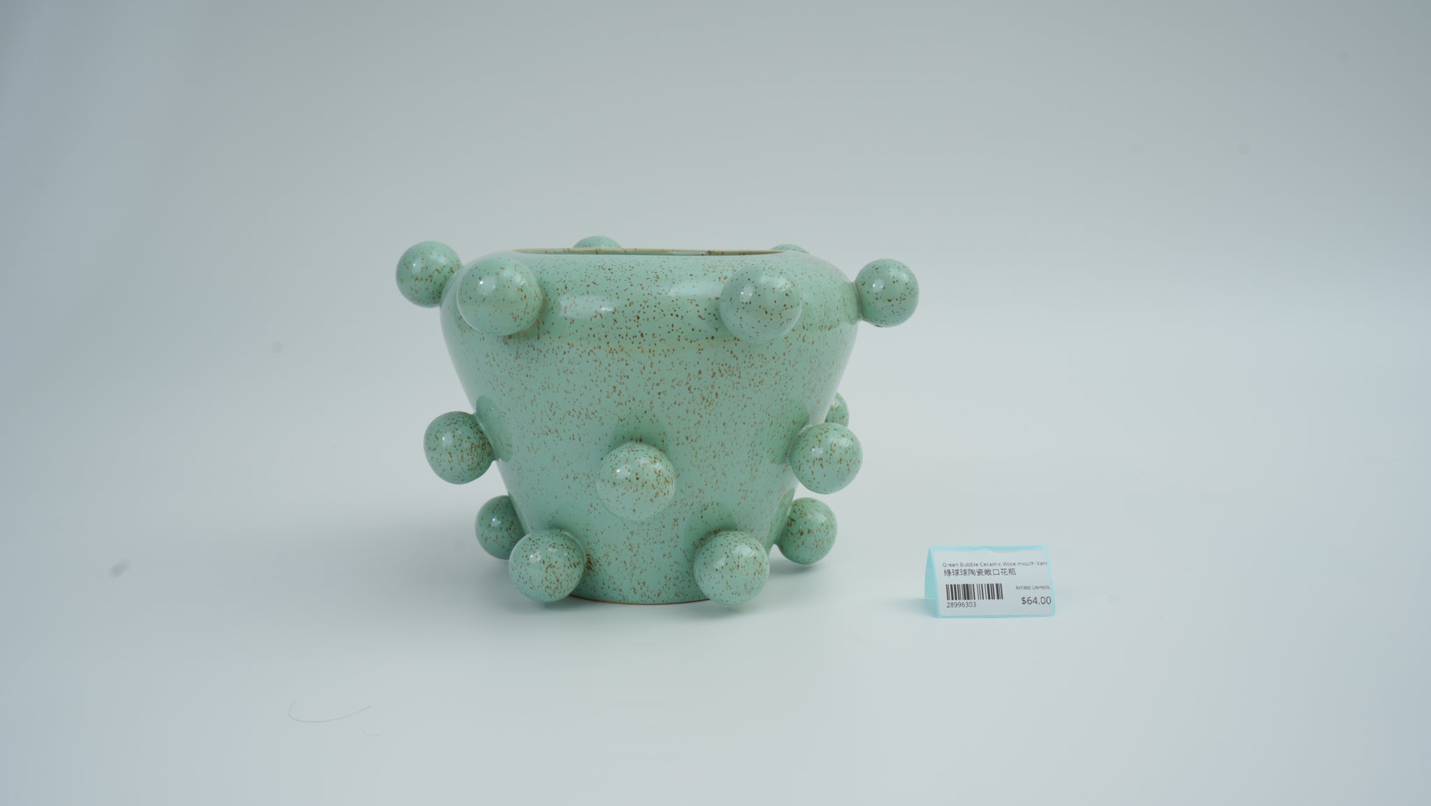 Green Bubble Ceramic Wide-Mouth Vase