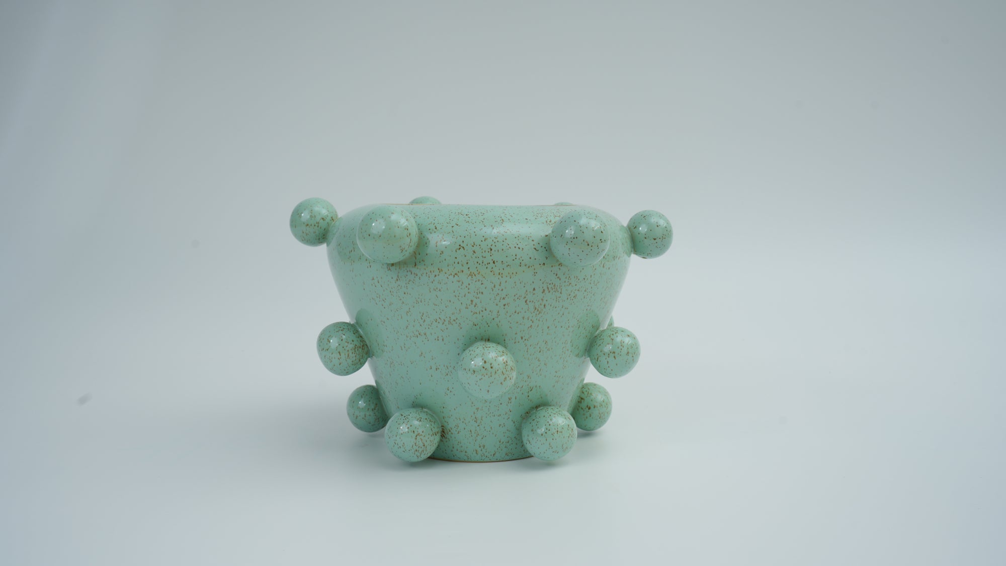 Green Bubble Ceramic Wide-Mouth Vase