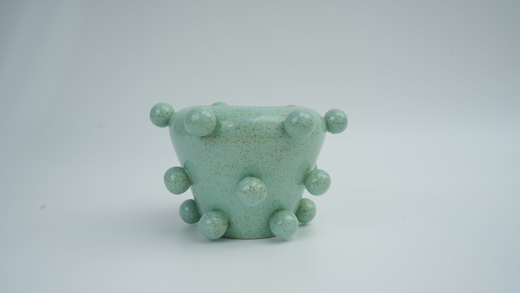 Green Bubble Ceramic Wide-Mouth Vase
