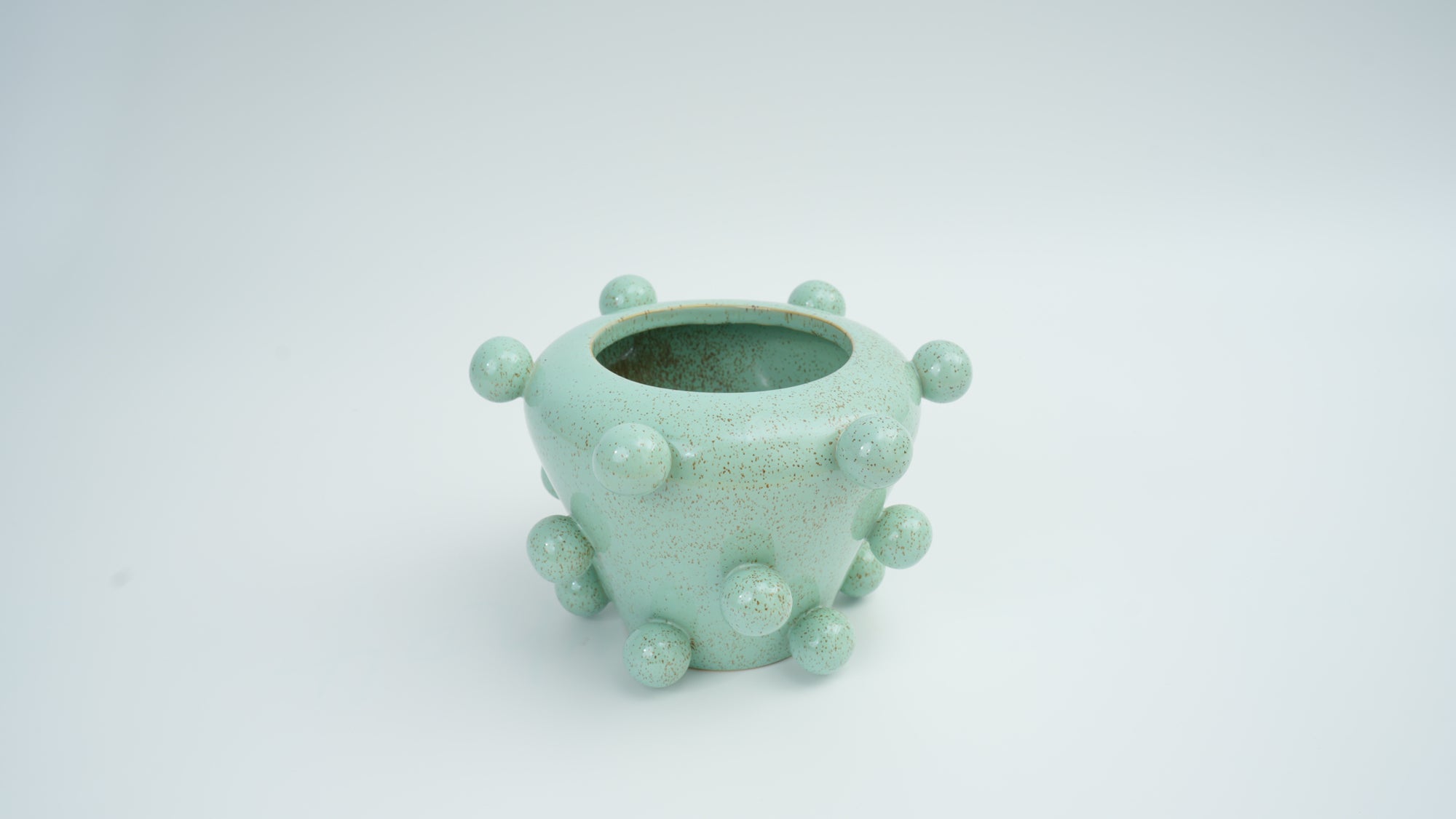 Green Bubble Ceramic Wide-Mouth Vase