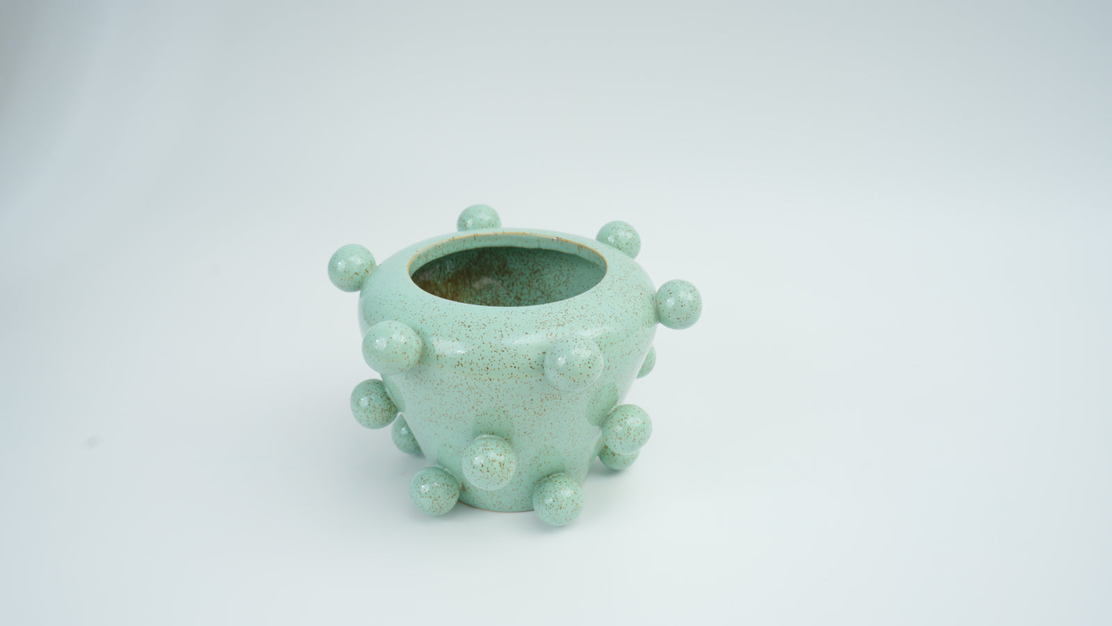 綠色泡泡陶瓷廣口花瓶