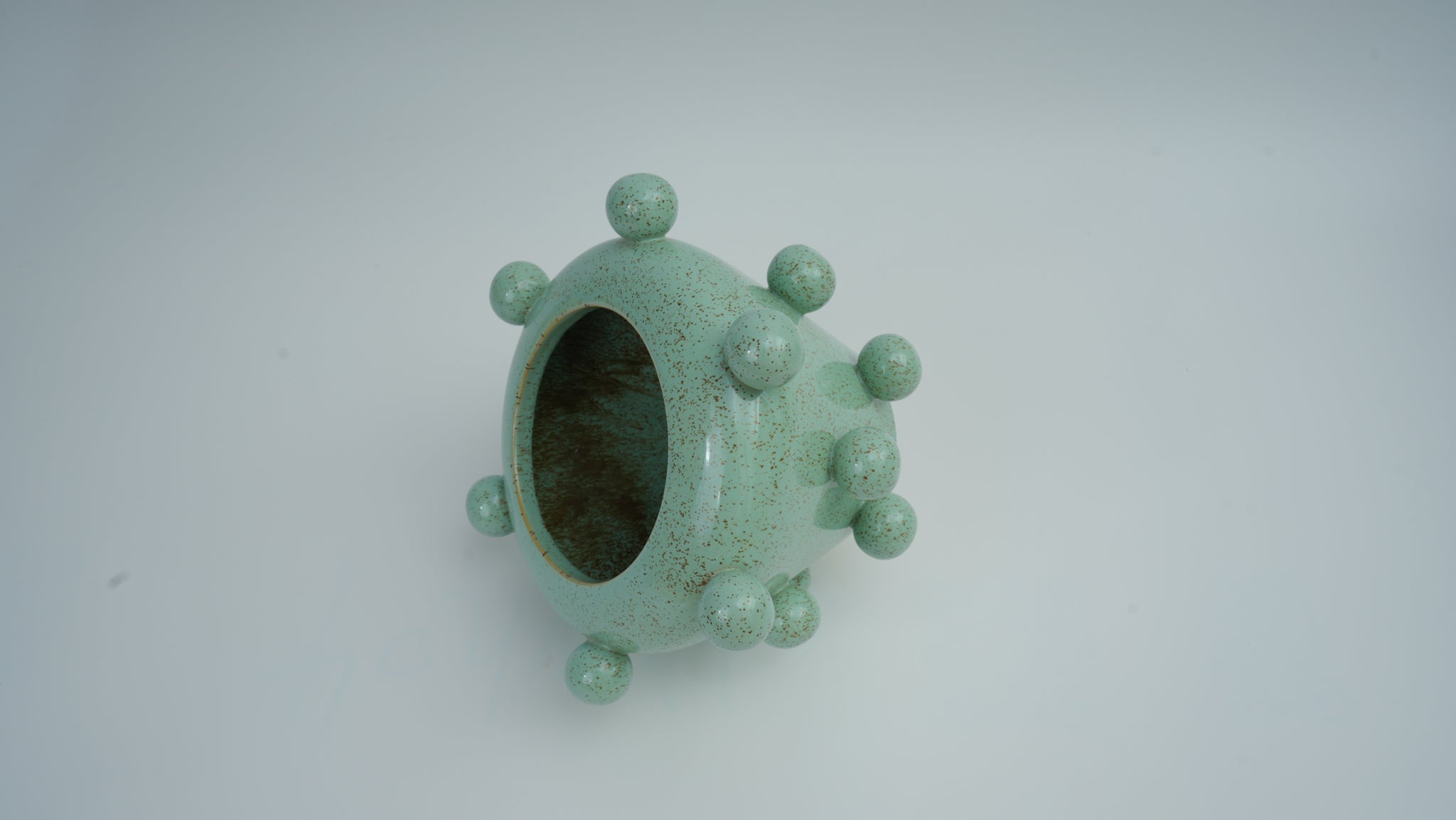 Green Bubble Ceramic Wide-Mouth Vase