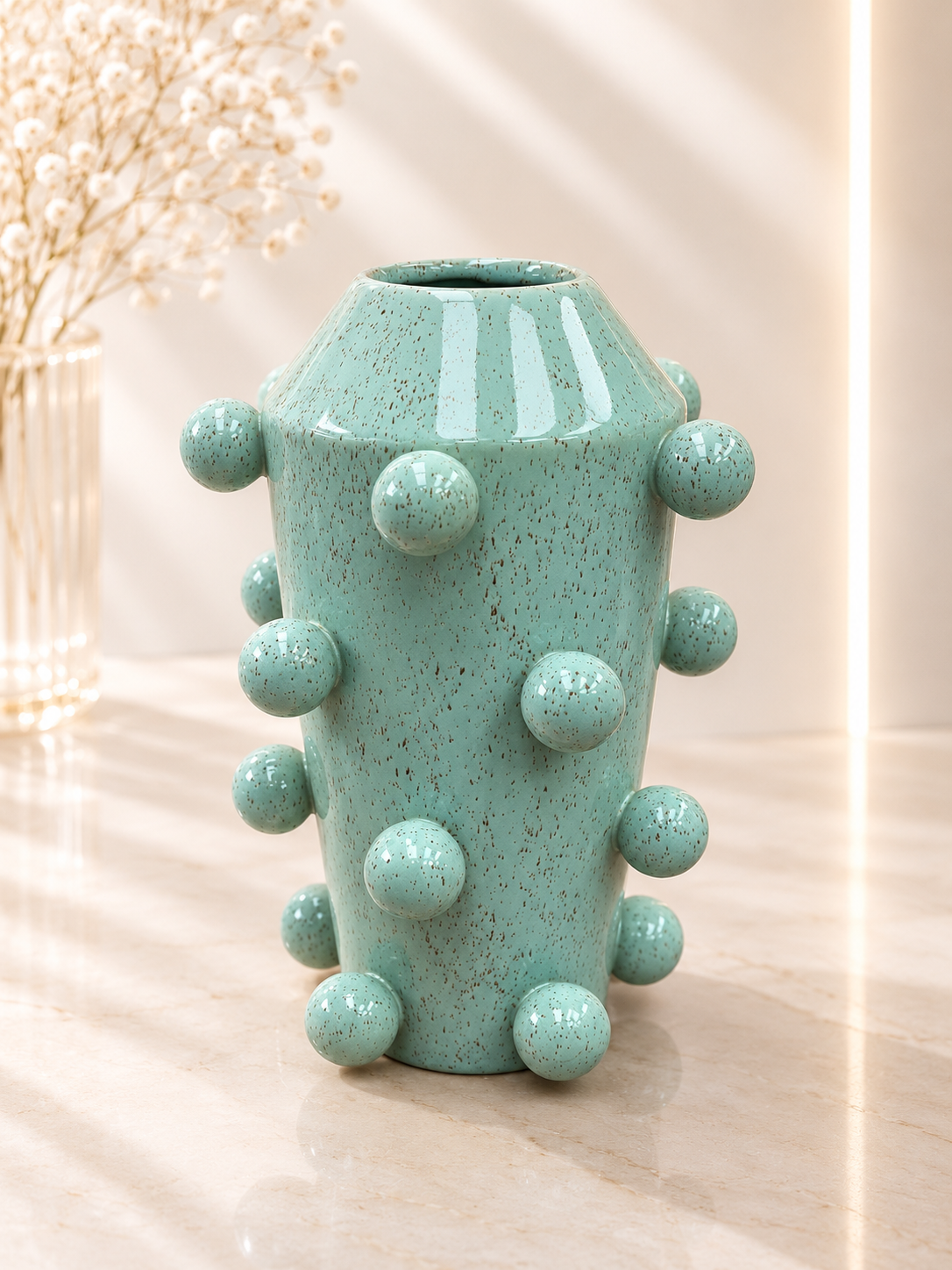 Green Bubble Ceramic Flat-Mouth Vase