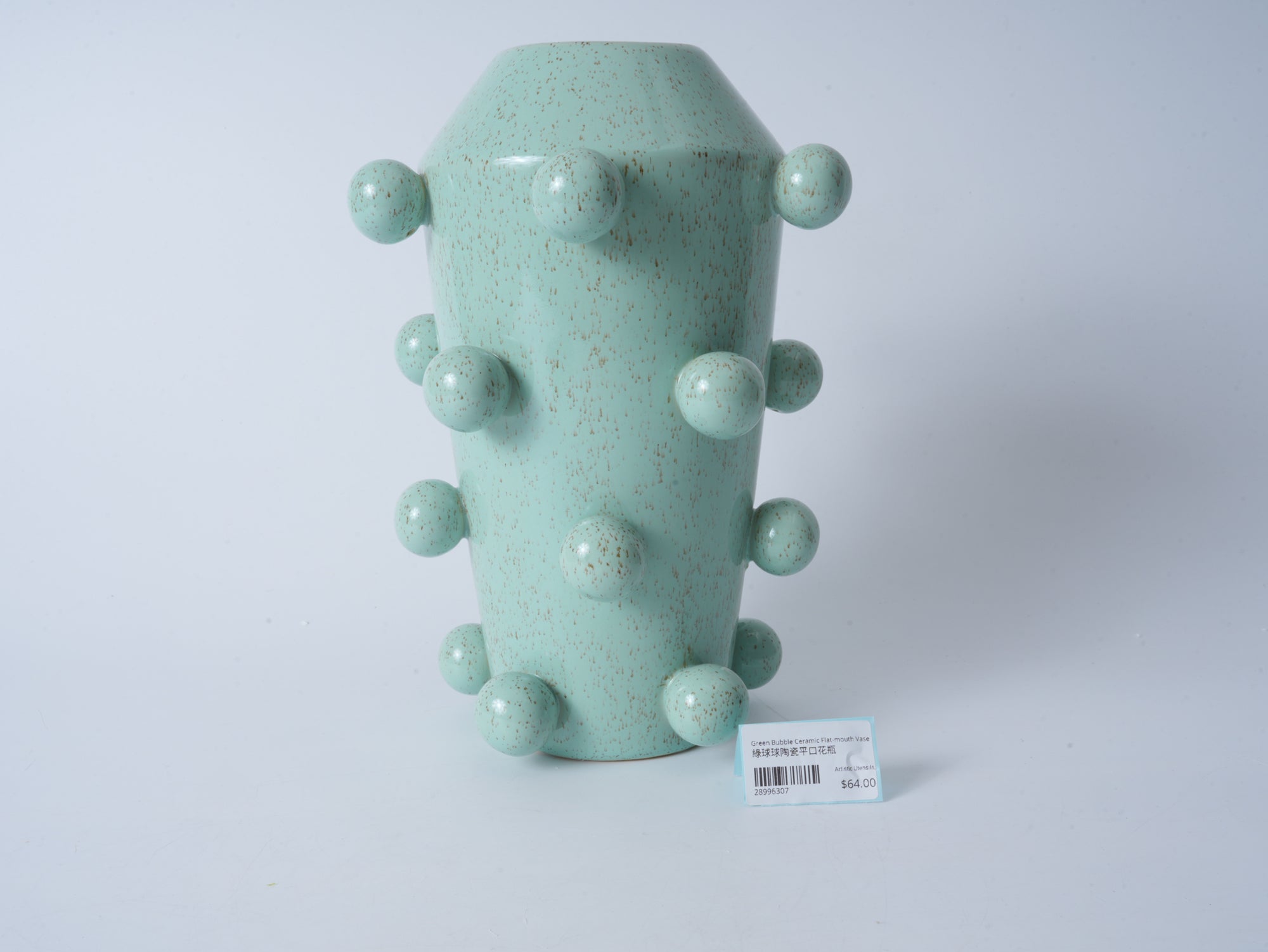 Green Bubble Ceramic Flat-Mouth Vase
