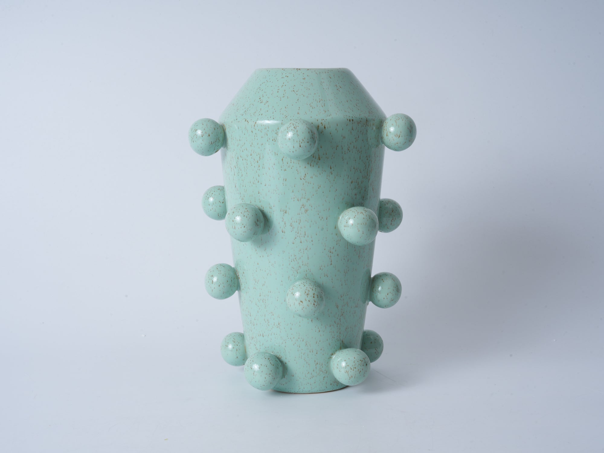Green Bubble Ceramic Flat-Mouth Vase