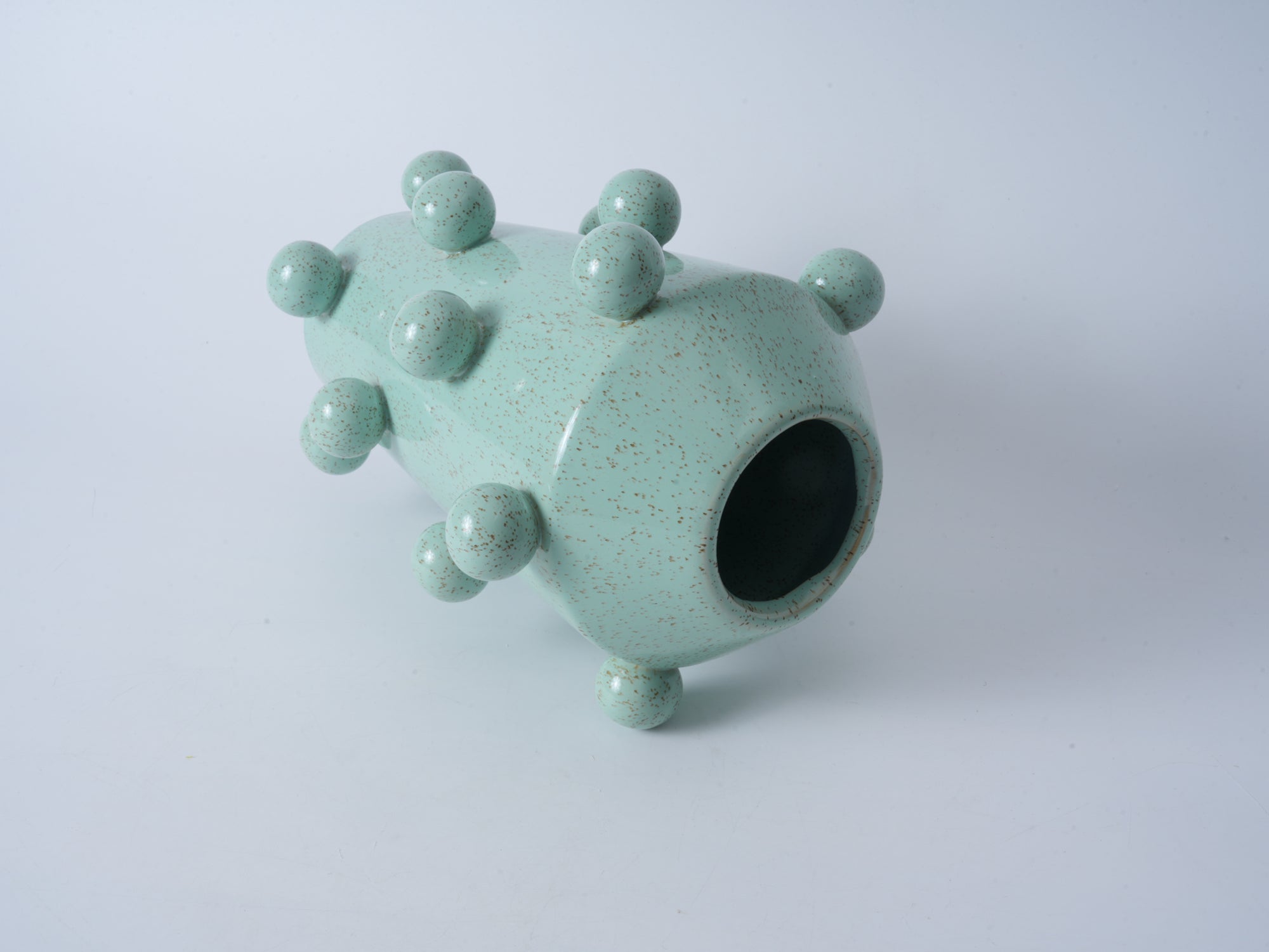 Green Bubble Ceramic Flat-Mouth Vase
