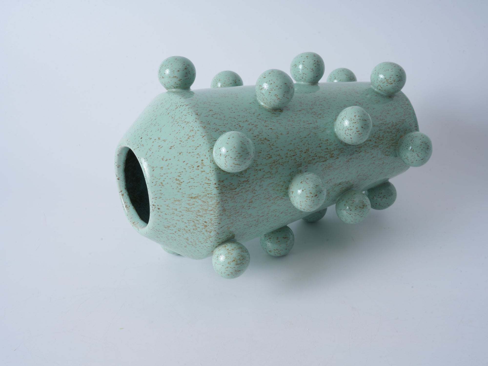 Green Bubble Ceramic Flat-Mouth Vase