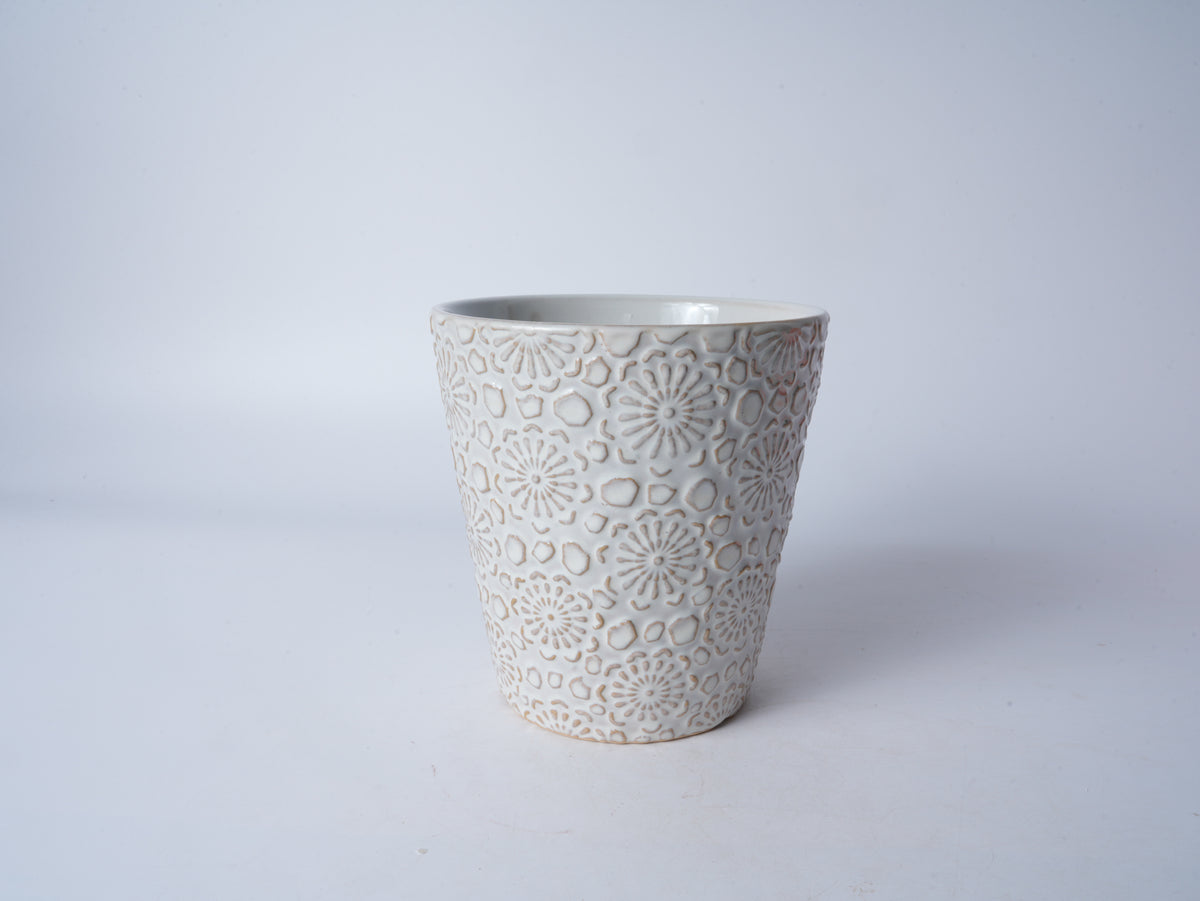 White Sunflower Ceramic Planter
