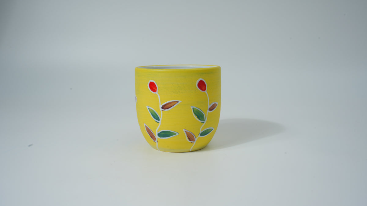 Ceramic Yellow Base with Small Flowers Planter (Medium)