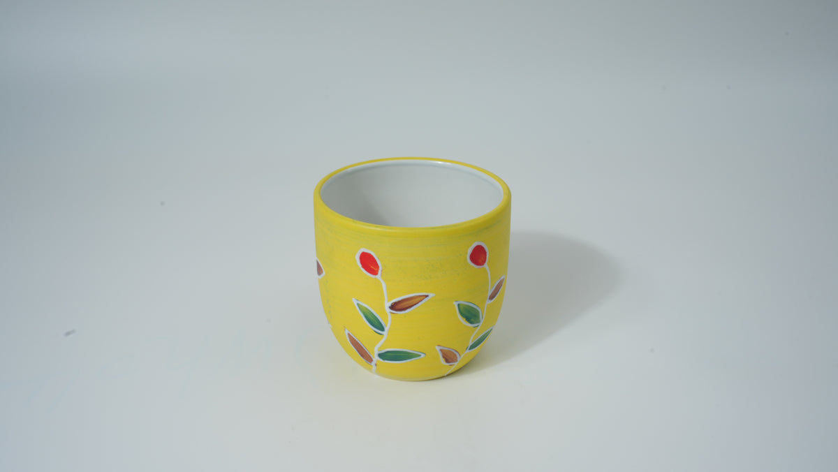 Ceramic Yellow Base with Small Flowers Planter (Medium)