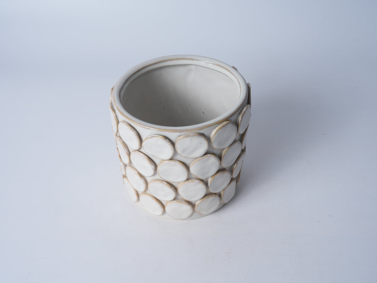 Ceramic Cream Color Planter (With Base Plate)