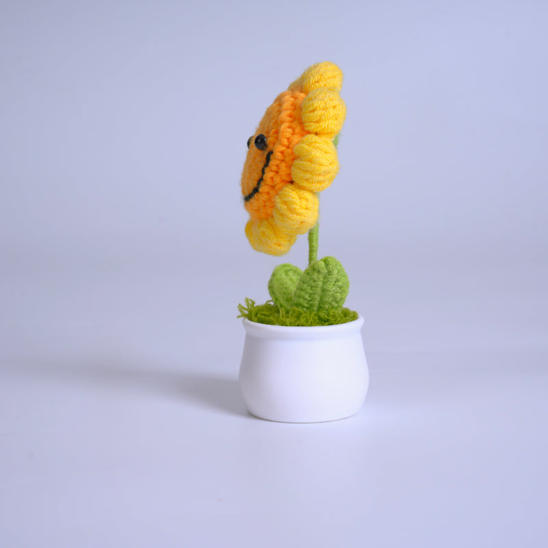 笑臉向日葵針織迷你花盆