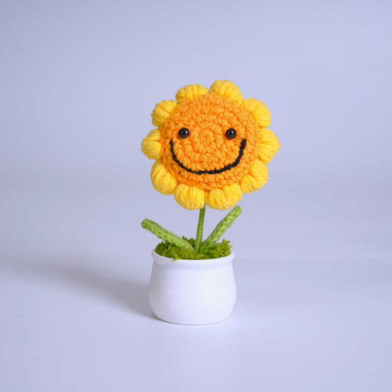 Smiley Sunflower Knitted Mini Planter