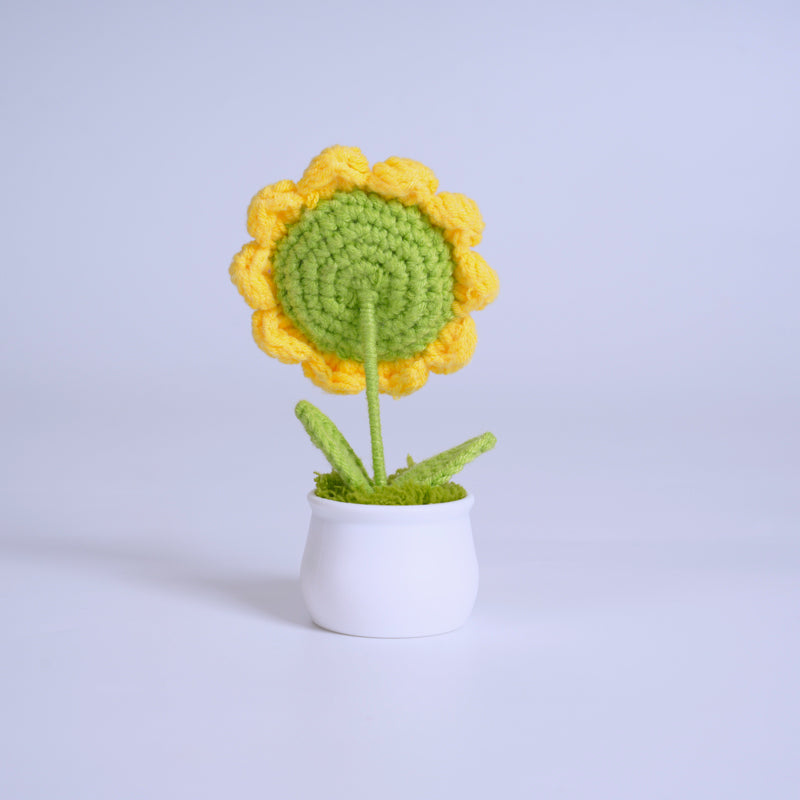 Smiley Sunflower Knitted Mini Planter