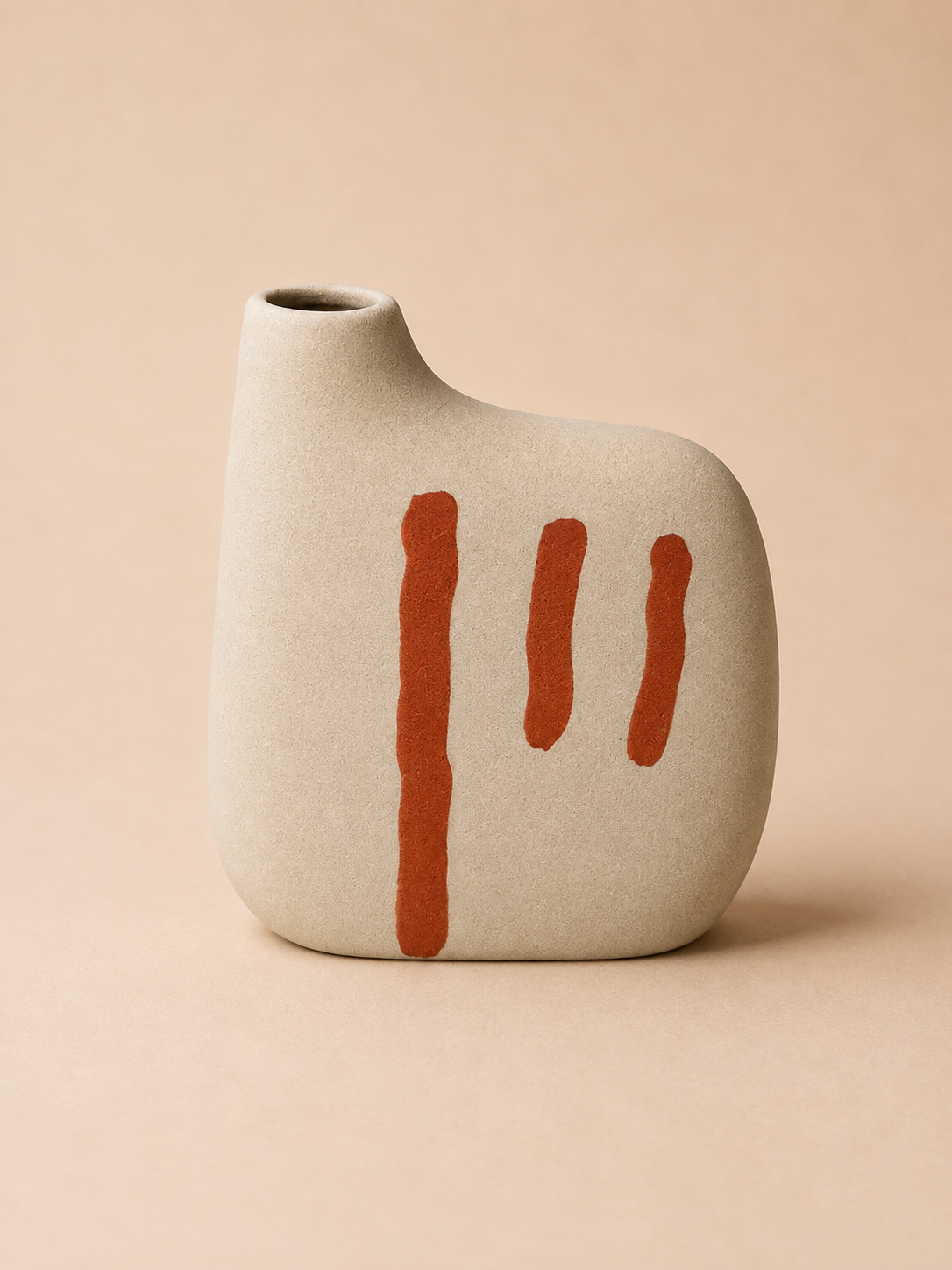 Ceramic Vase 1 Flower Beige with Red Picture
