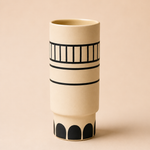 Ceramic vase white  black african ornament S - CHS