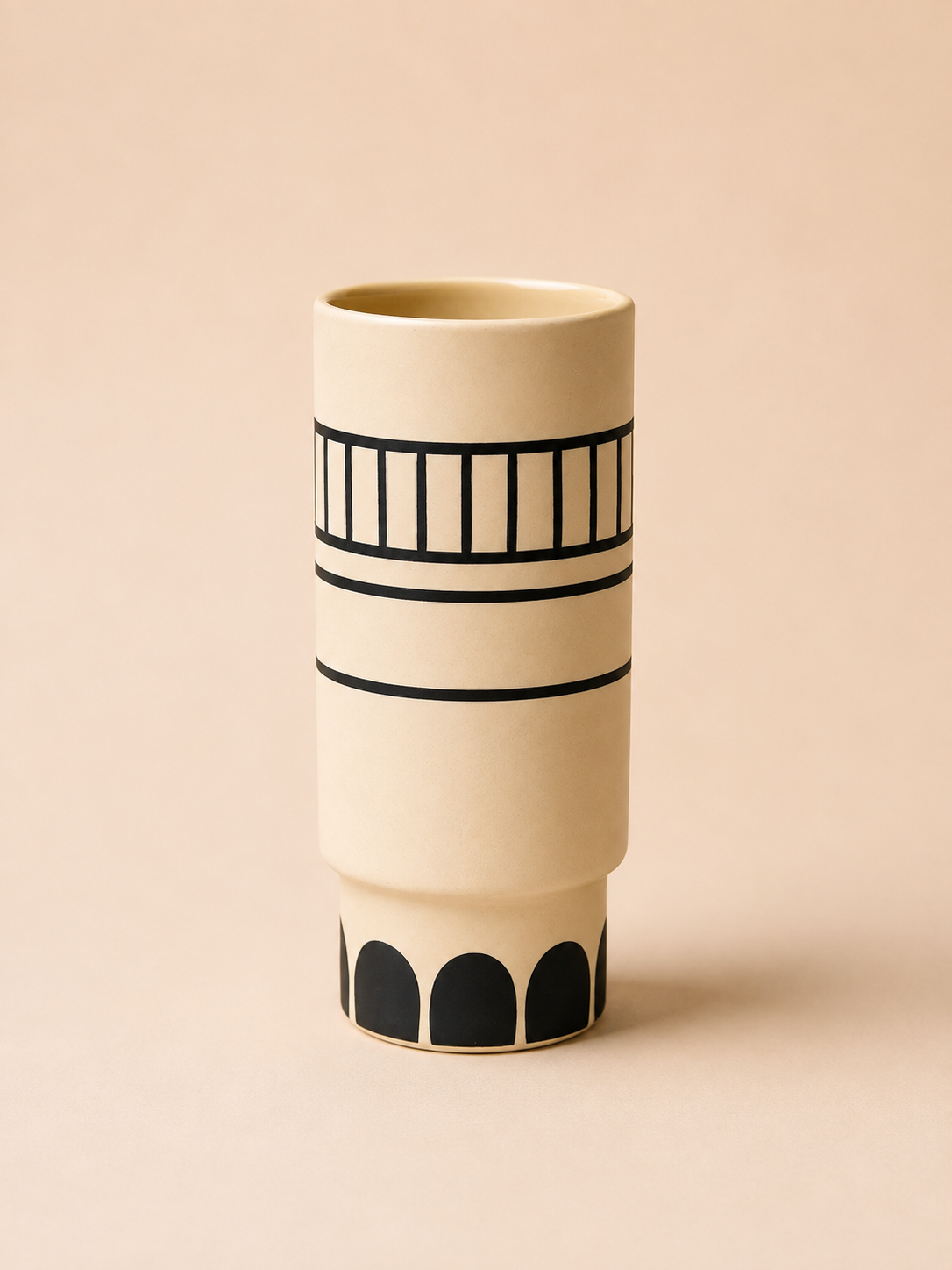 Ceramic vase white  black african ornament S - CHS