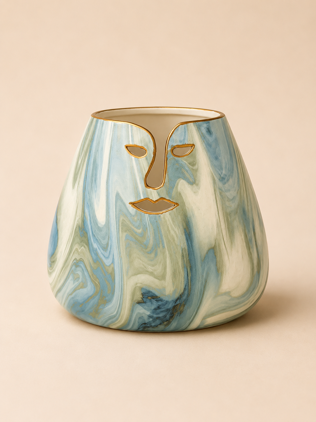 Ceramic Vase face blue white 19.5×8.5×18