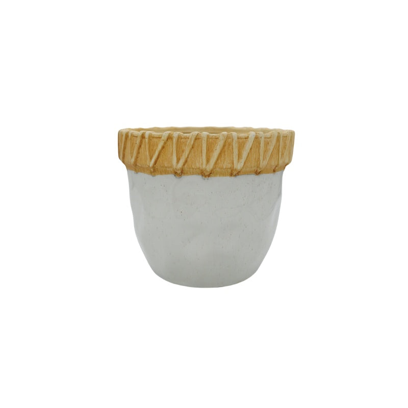 Ceramic pot white/yellow  waves