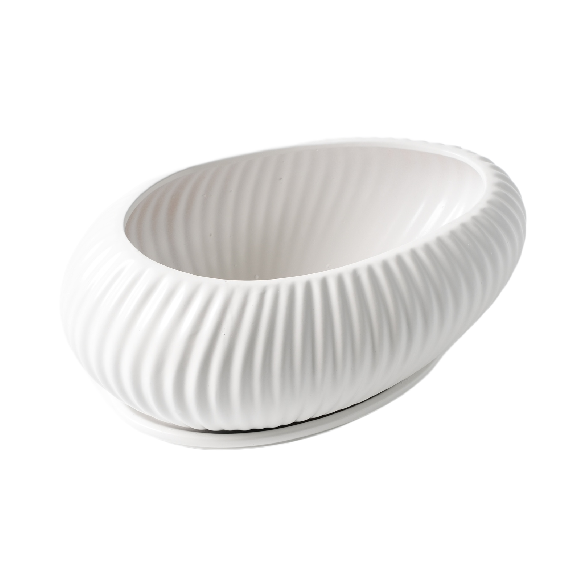 Egg-Shaped Vertical Stripe Ceramic Planter