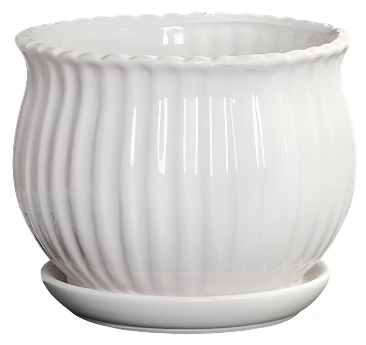 Ceramic Vertical Ribbed Round Belly Planter