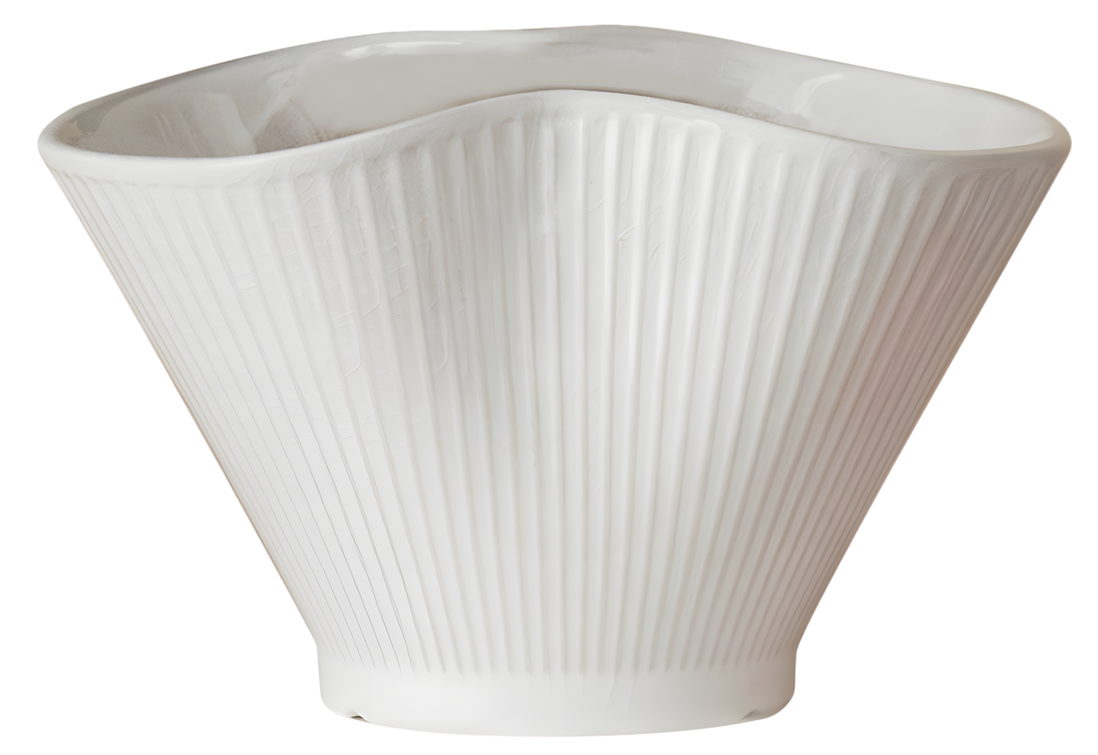 Ceramic Fan-Shaped Ice White Planter – Small (No Tray)
