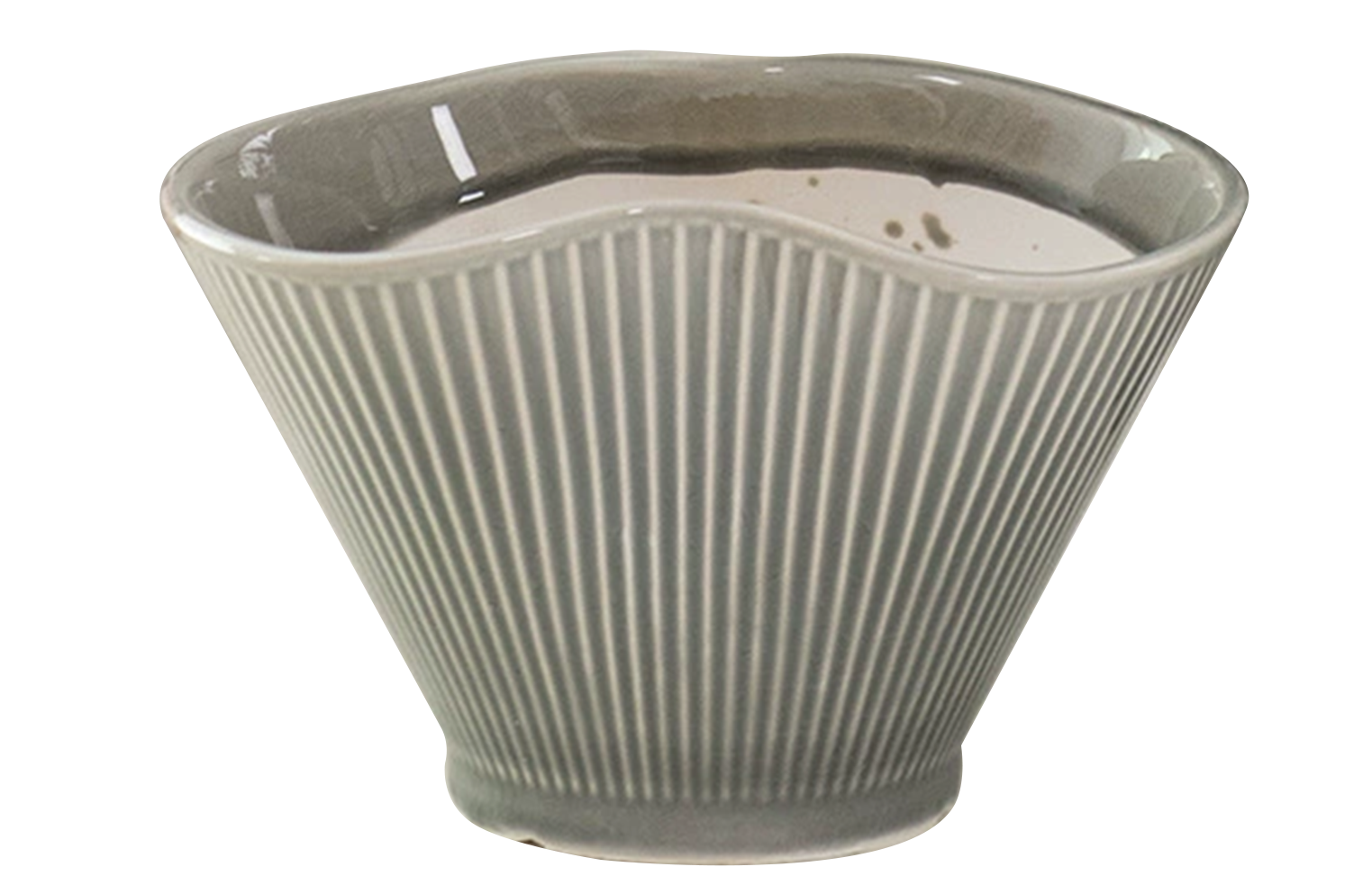 Ceramic Fan-Shaped Ice Grey Planter – Small (No Tray)