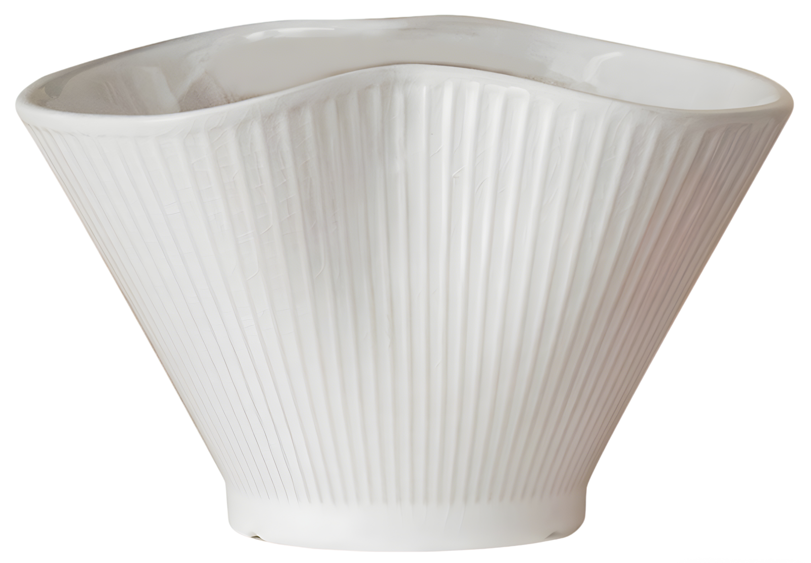 Ceramic Fan-Shaped Ice White Planter – Large (No Tray)