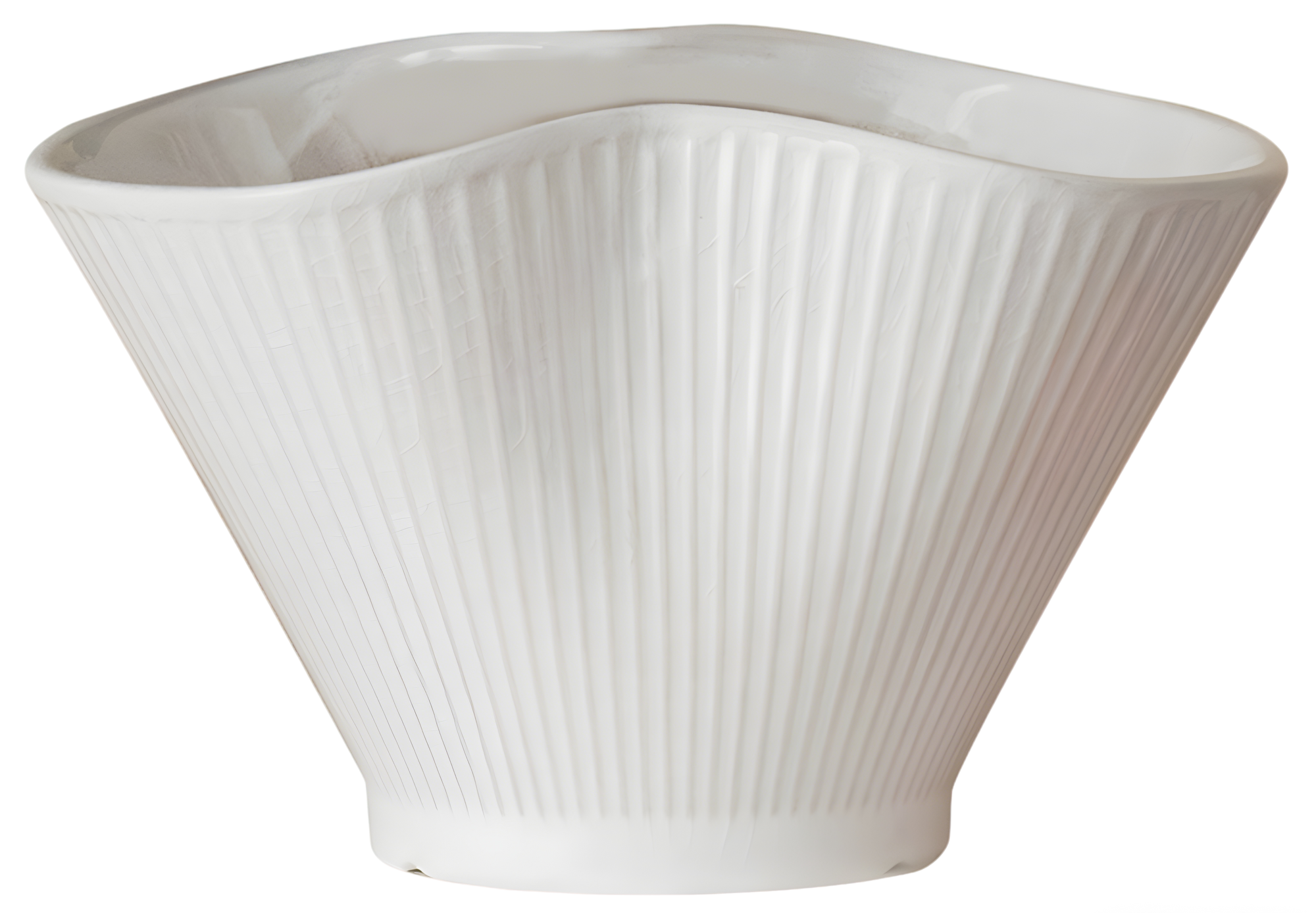 Ceramic Fan-Shaped Ice White Planter – Large (No Tray)