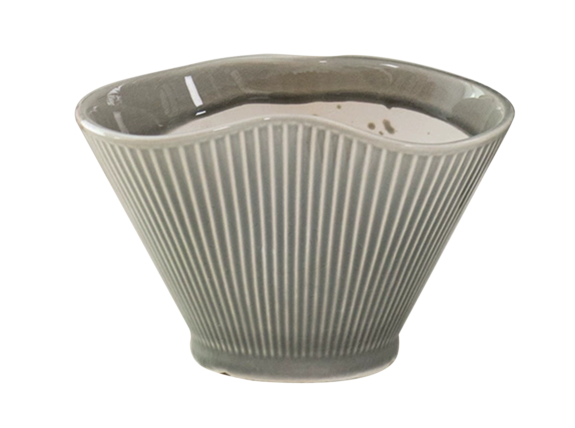 Ceramic Fan-Shaped Ice Grey Planter – Large (No Tray)