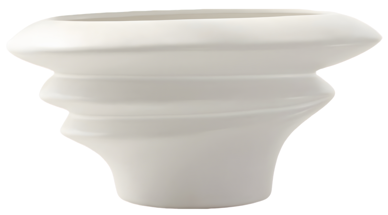 Ceramic Asymmetrical Matte White Planter – Large (No Tray)